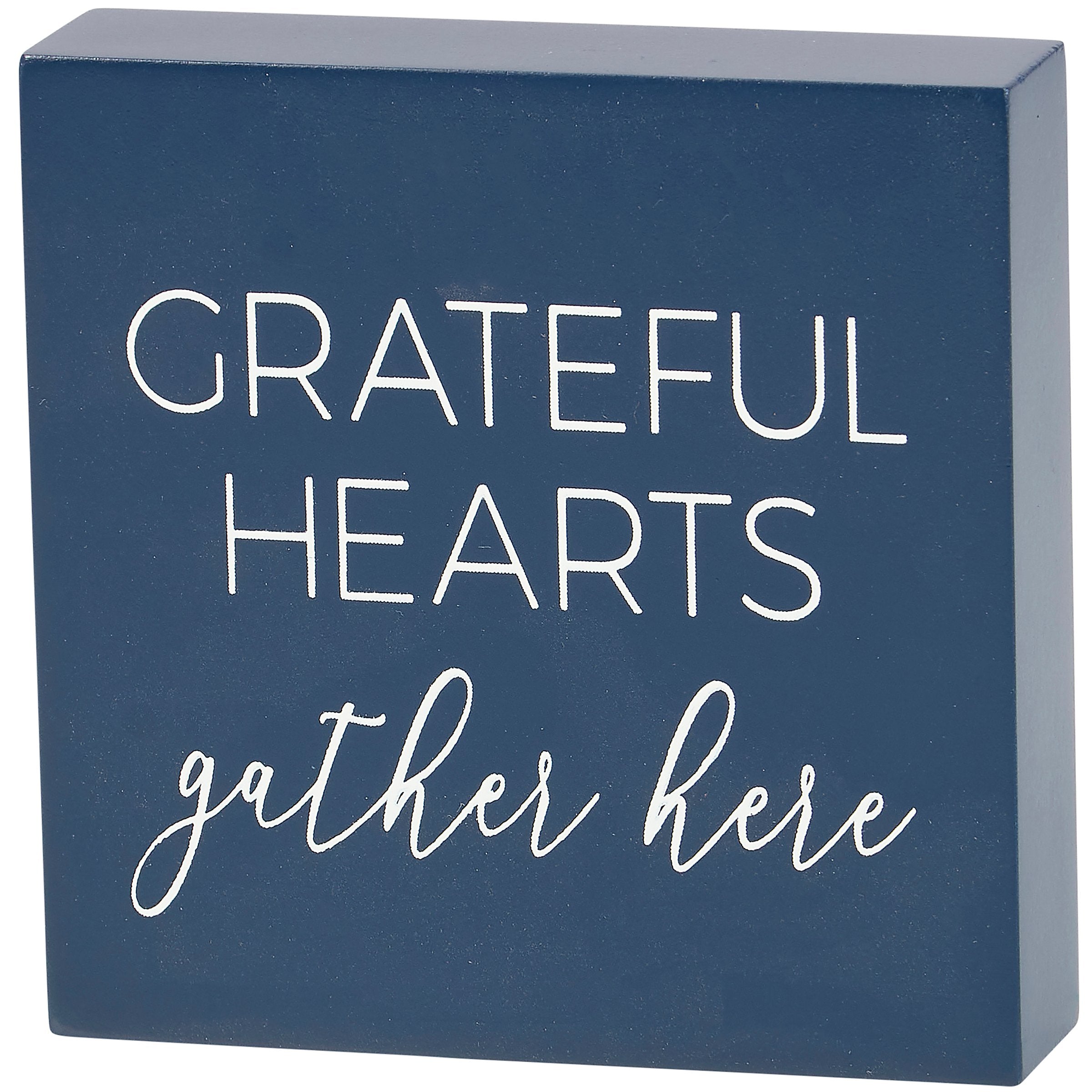 Charming Grateful Hearts Wooden Block Sign with Inspirational Message