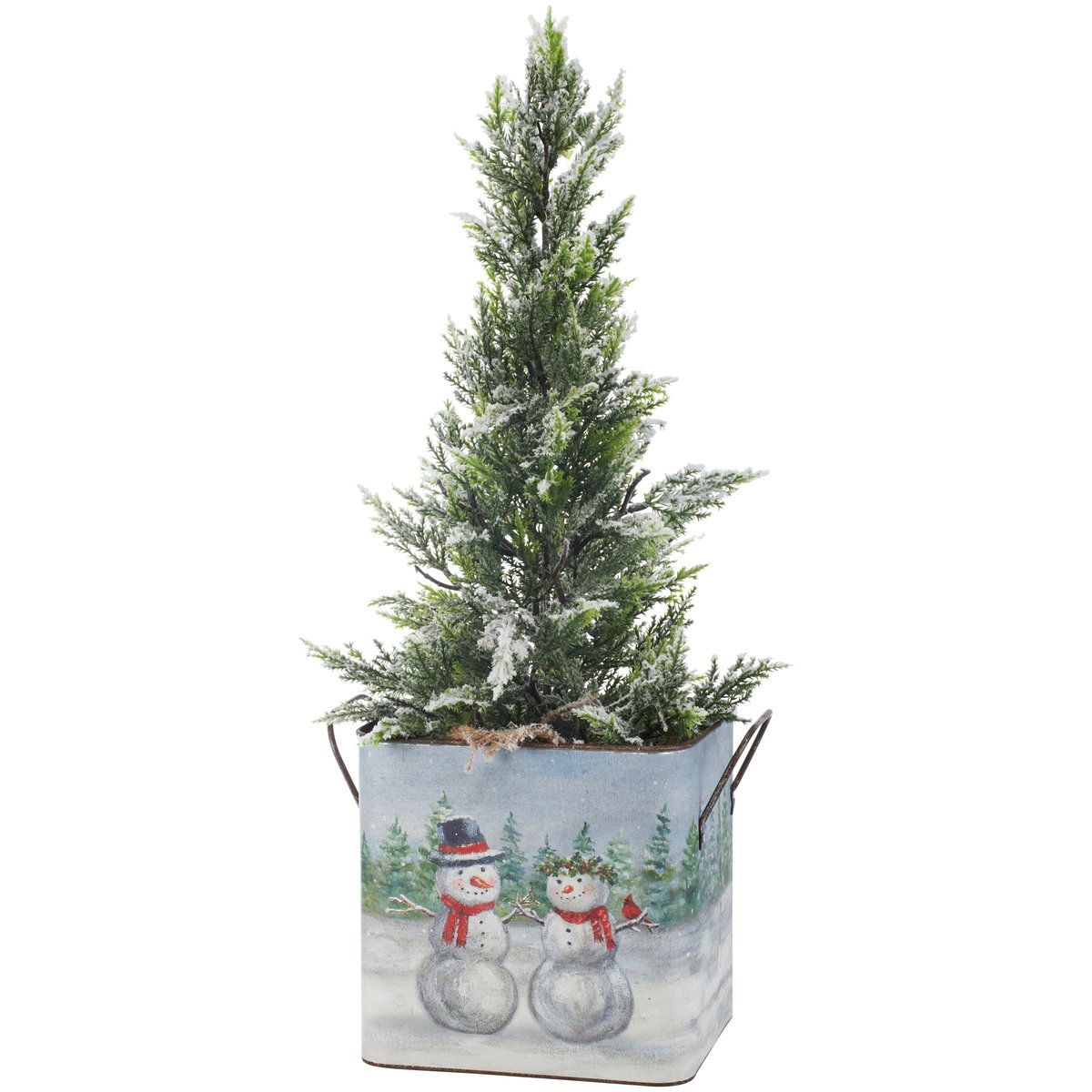 Charming Snow Family Galvanized Metal Storage Bins - Festive Christmas Decor Set