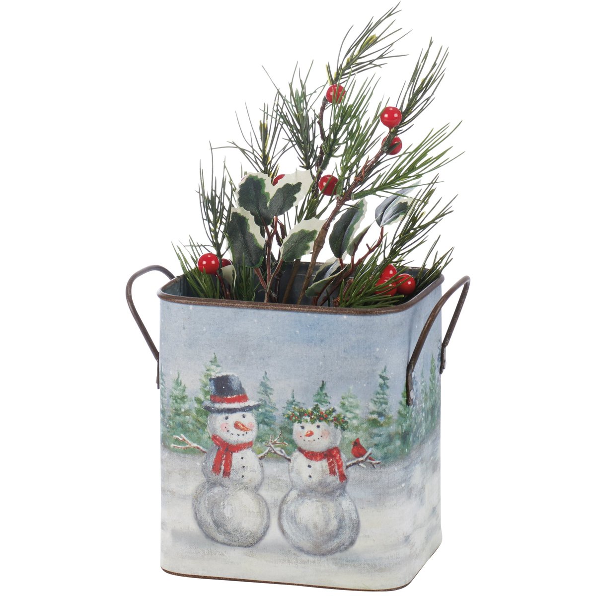 Charming Snow Family Galvanized Metal Storage Bins - Festive Christmas Decor Set