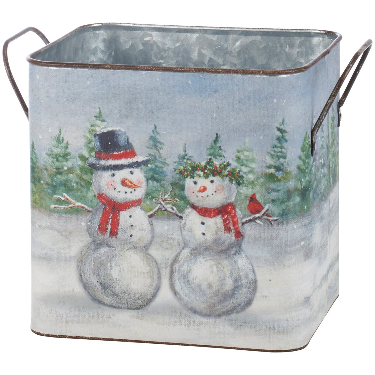 Charming Snow Family Galvanized Metal Storage Bins - Festive Christmas Decor Set