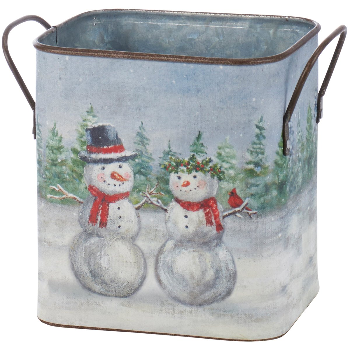 Charming Snow Family Galvanized Metal Storage Bins - Festive Christmas Decor Set