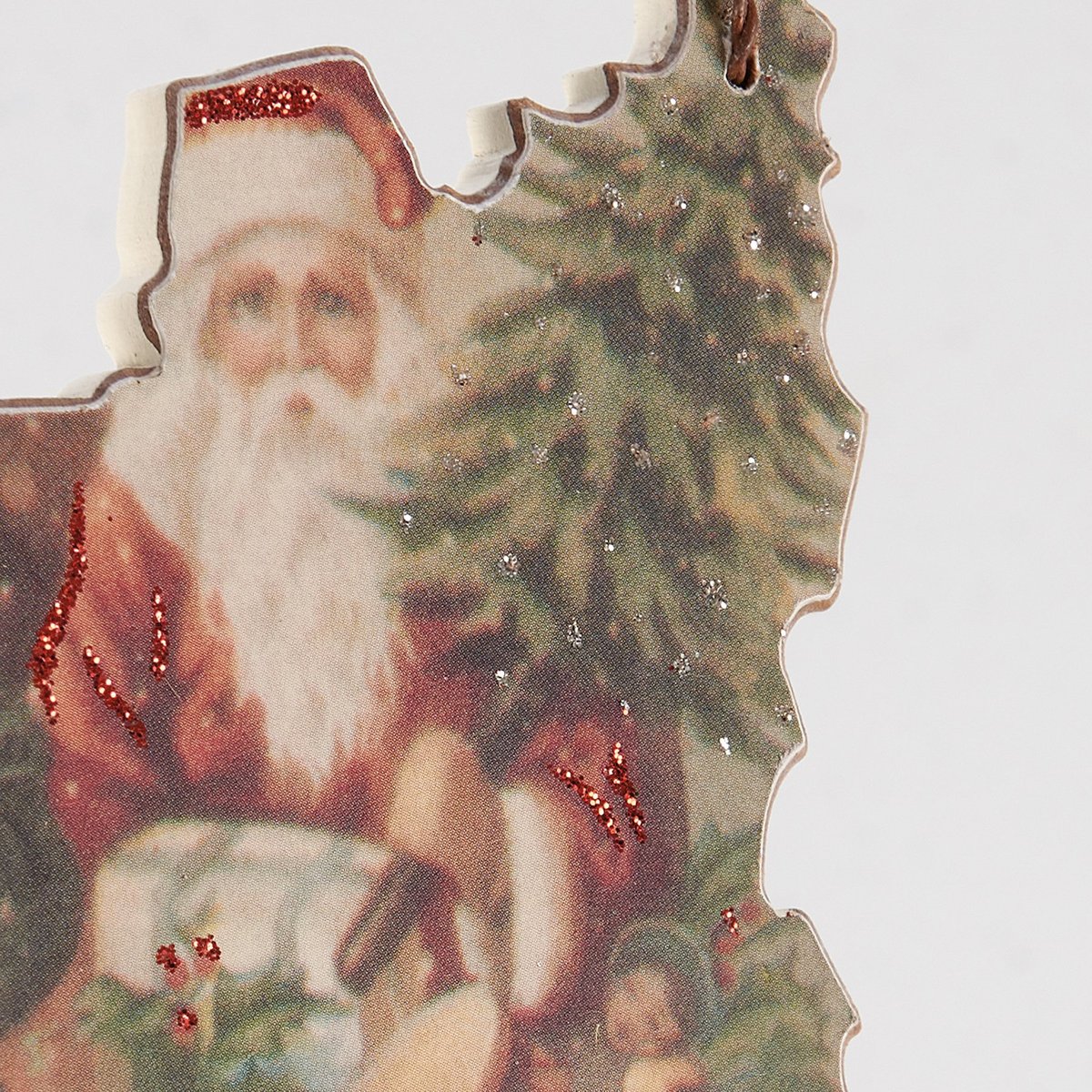 Whimsical Vintage Santa Car Christmas Ornament with Tree, Glitter, and Ribbon