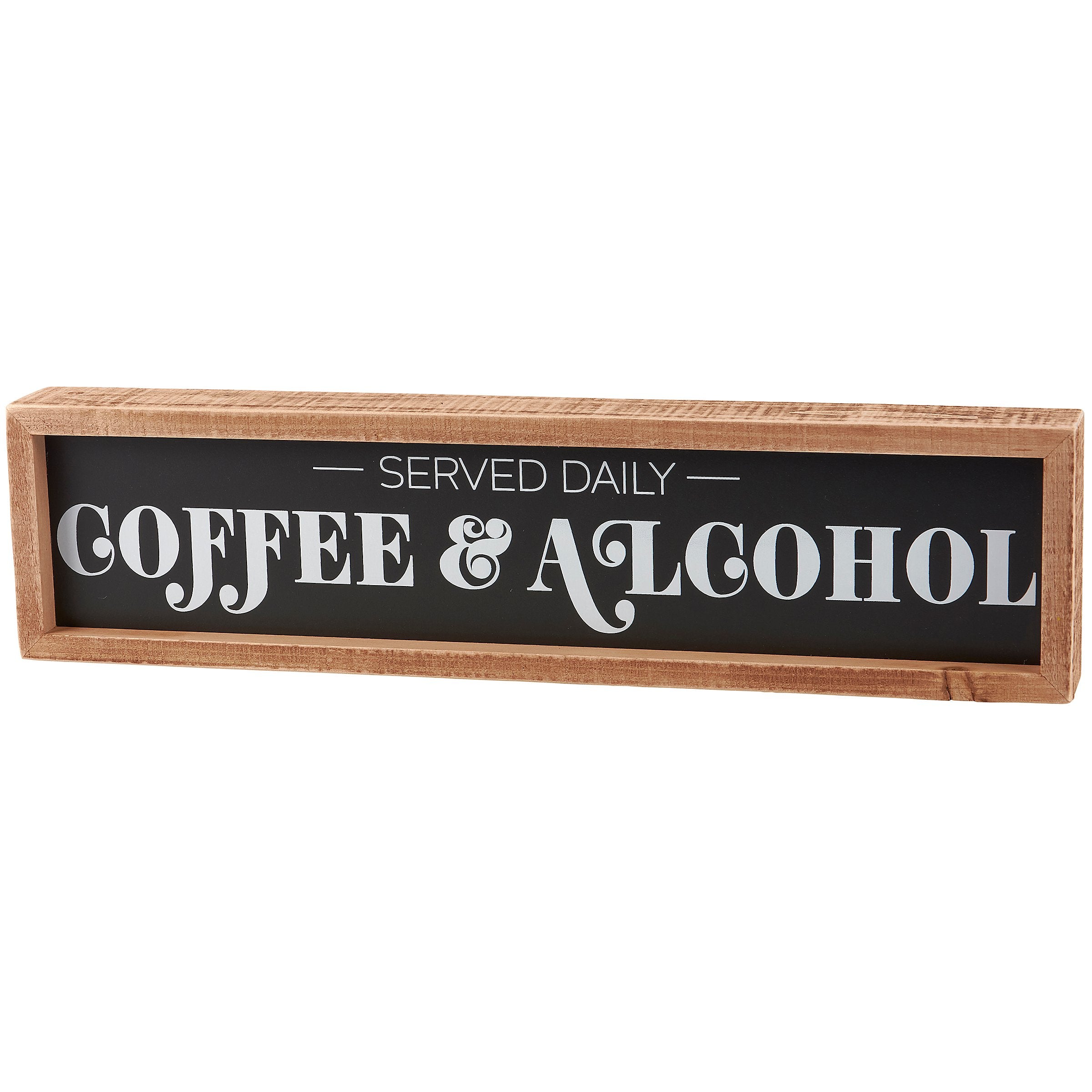 Charming Wood Box Sign: 'Served Daily Coffee & Alcohol' Chalkboard Style Decor