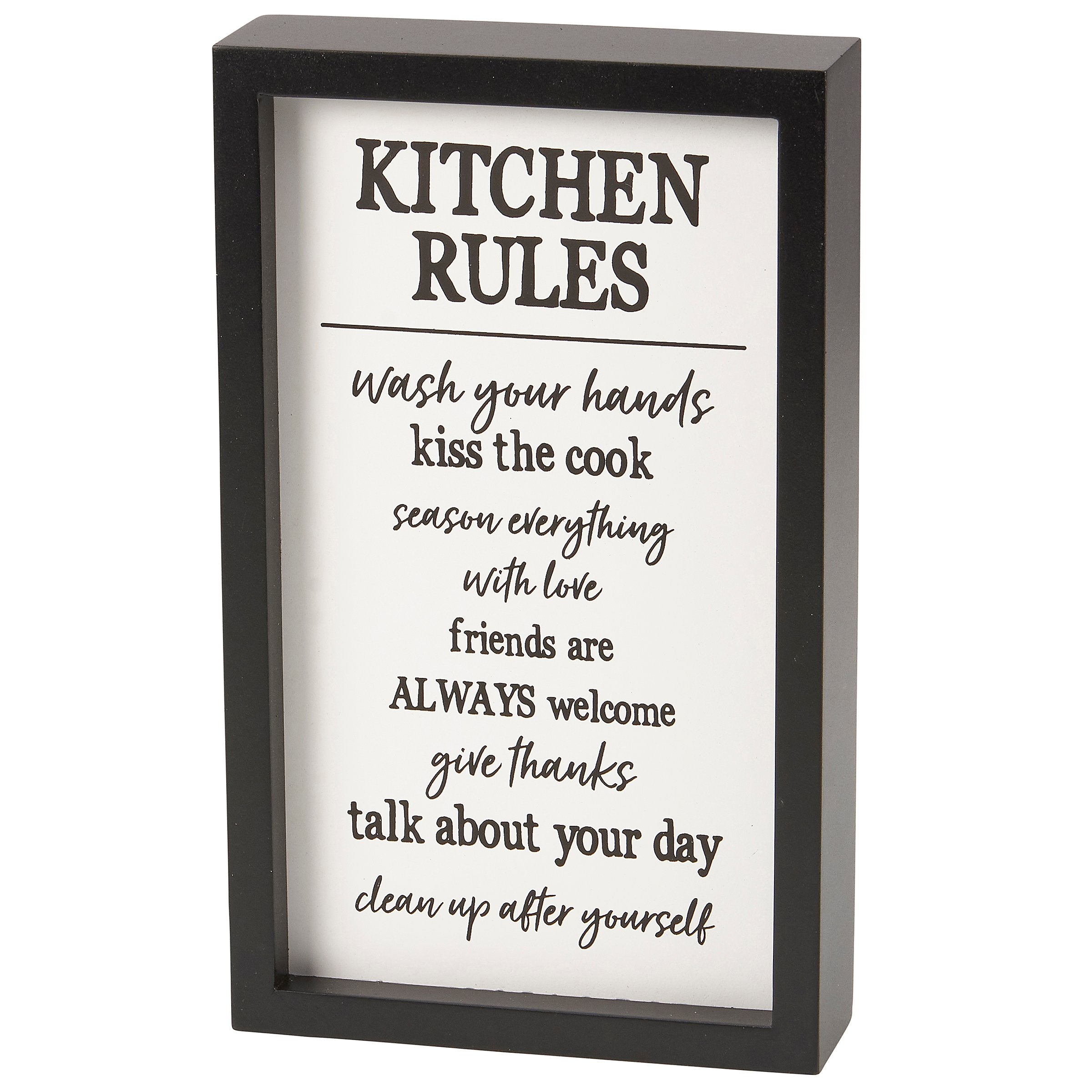 Charming Kitchen Rules Wood Inset Box Sign - Hang or Stand Decor