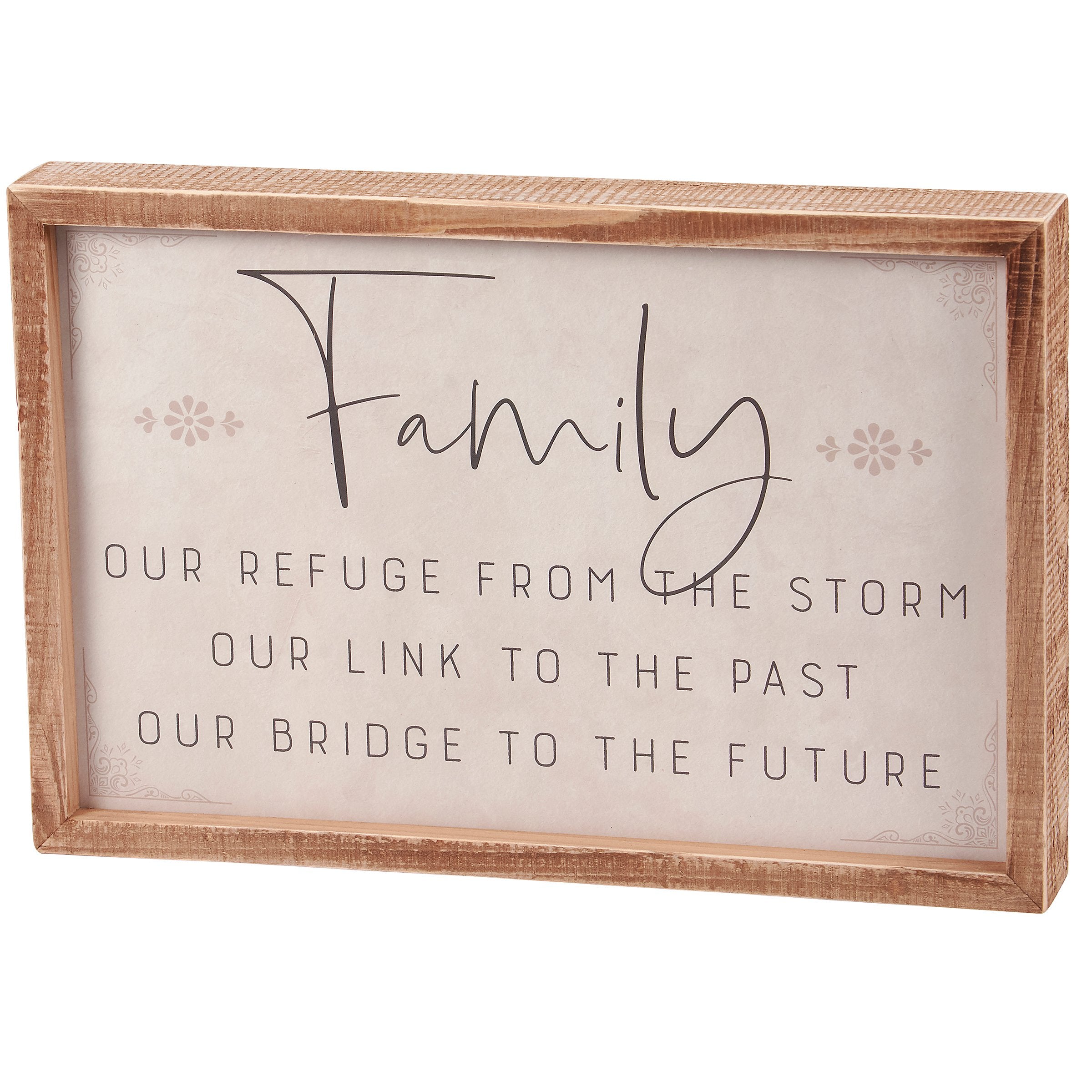 Charming Family Refuge Wood Box Sign - Hand Illustrated Home Accent Wall Decor