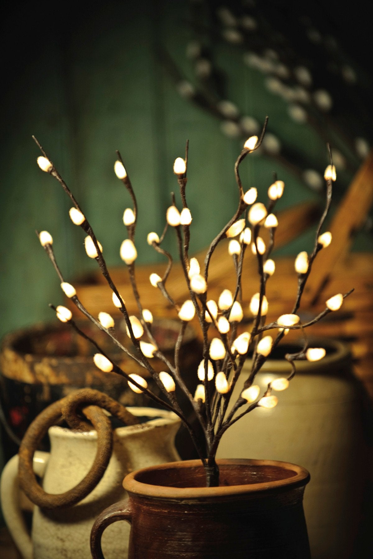 Enchanting 19.75-inch Pussy Willow Twig with 60 Warm LED Lights