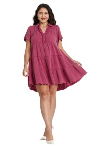 Umgee Short Tiered Dress with Unfinished Frayed Hem Detail