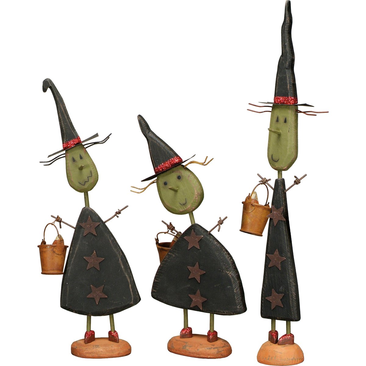 Charming Halloween Witch Trio Sitter Set - Festive Rustic Decor Figures