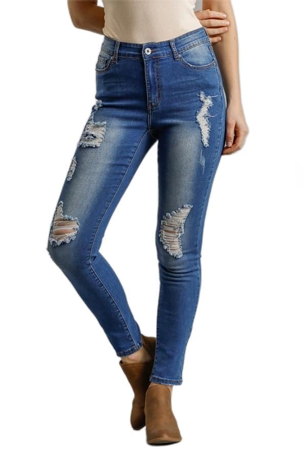 Umgee 5 Pockets Distressed Detail Stretch Denim Skinny Jeans