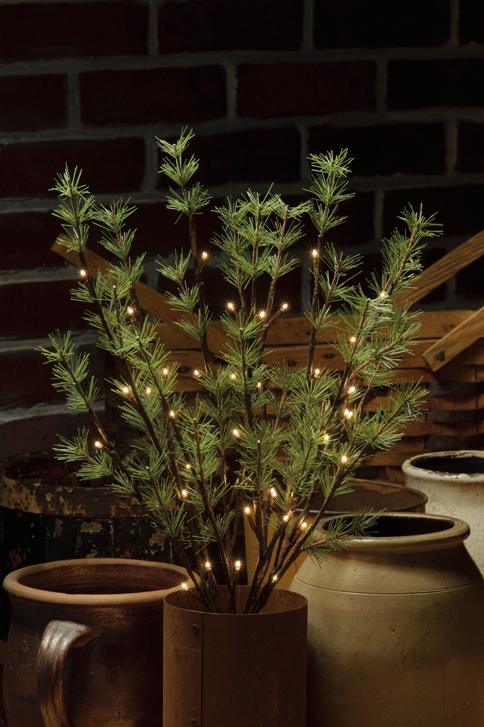 40-Light Small Pine Twig Bundle – Battery-Operated LED Decorative Accent