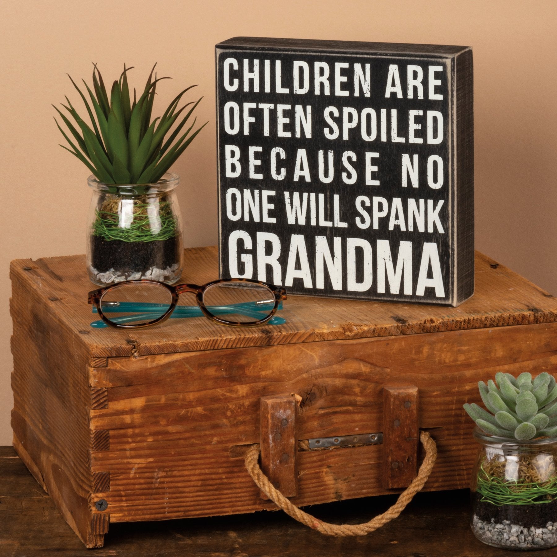 Funny 'Spank Grandma' Rustic Wooden Box Sign for Home Decor & Gifting