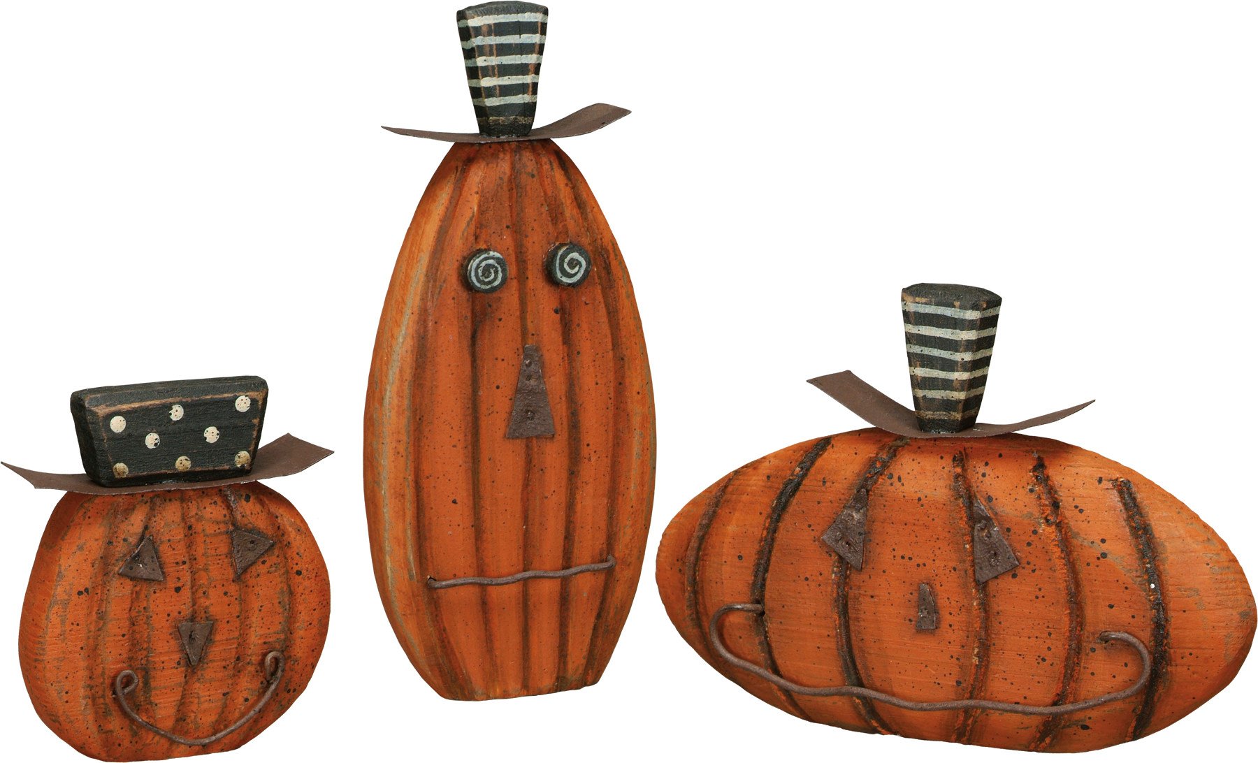 Charming Rustic Wooden Jack-O'-Lantern Sitter Set for Fall Halloween Decor