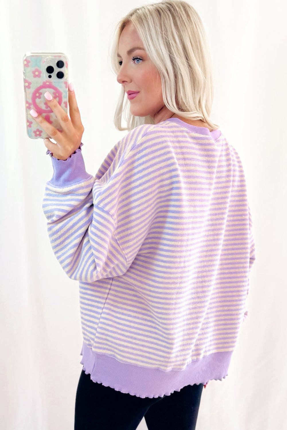 Brown Stripe Drop Shoulder Long Sleeve Top