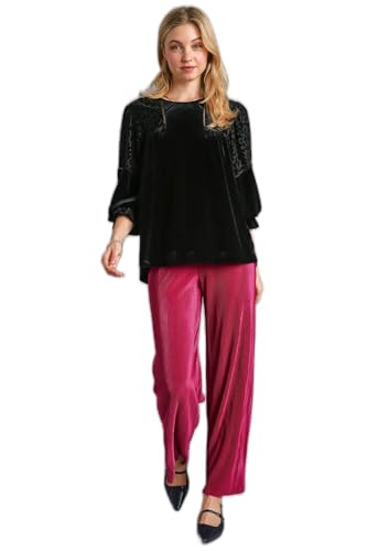 Umgee Solid and Animal Velvet Burnout with Ladder Trim Detail Top