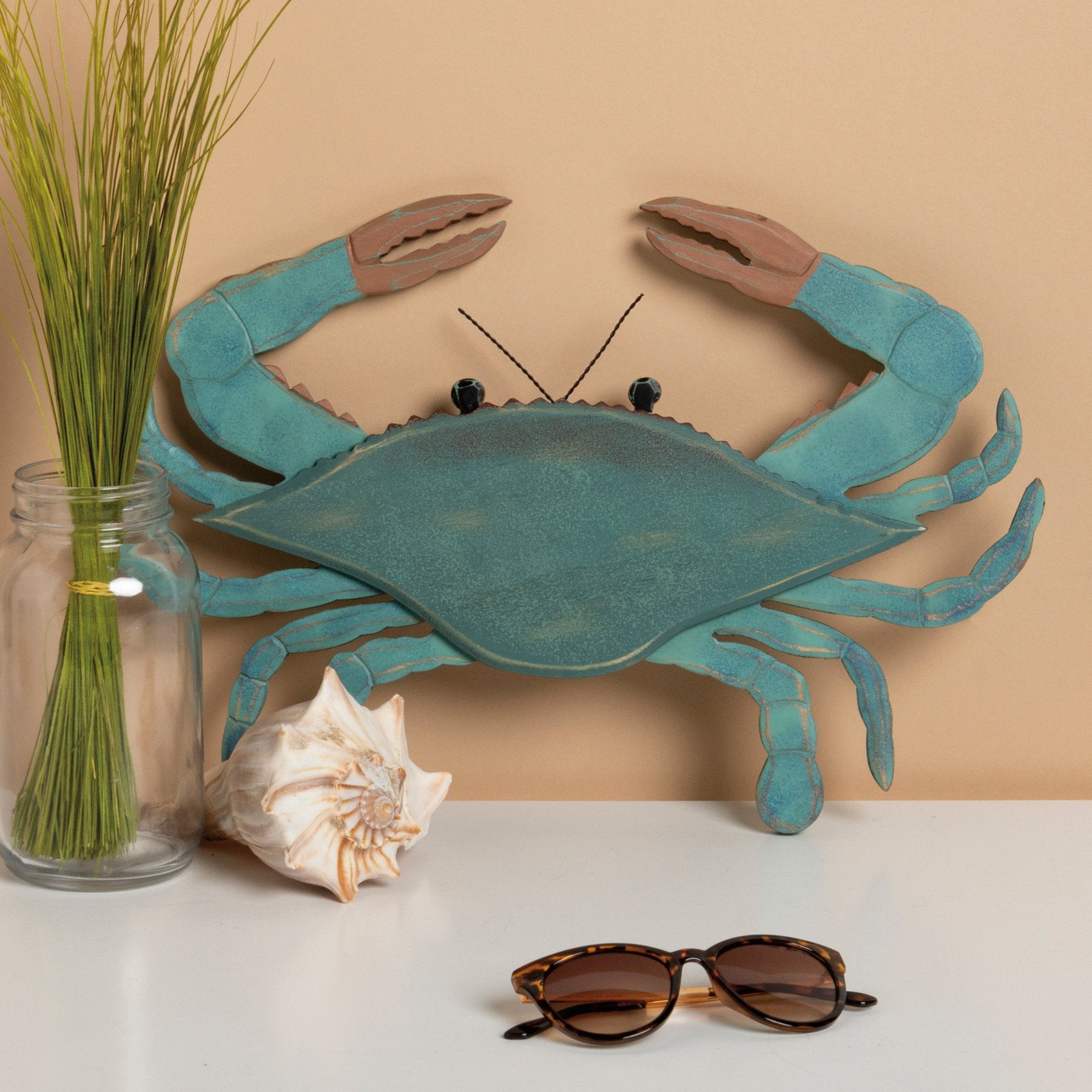 Charming Hand-Carved Wooden Blue Crab Wall Decor for Coastal Beach House