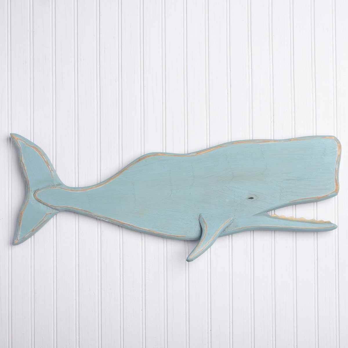 Charming Coastal Wooden Whale Wall Decor - Hand-Carved Beach House Accent