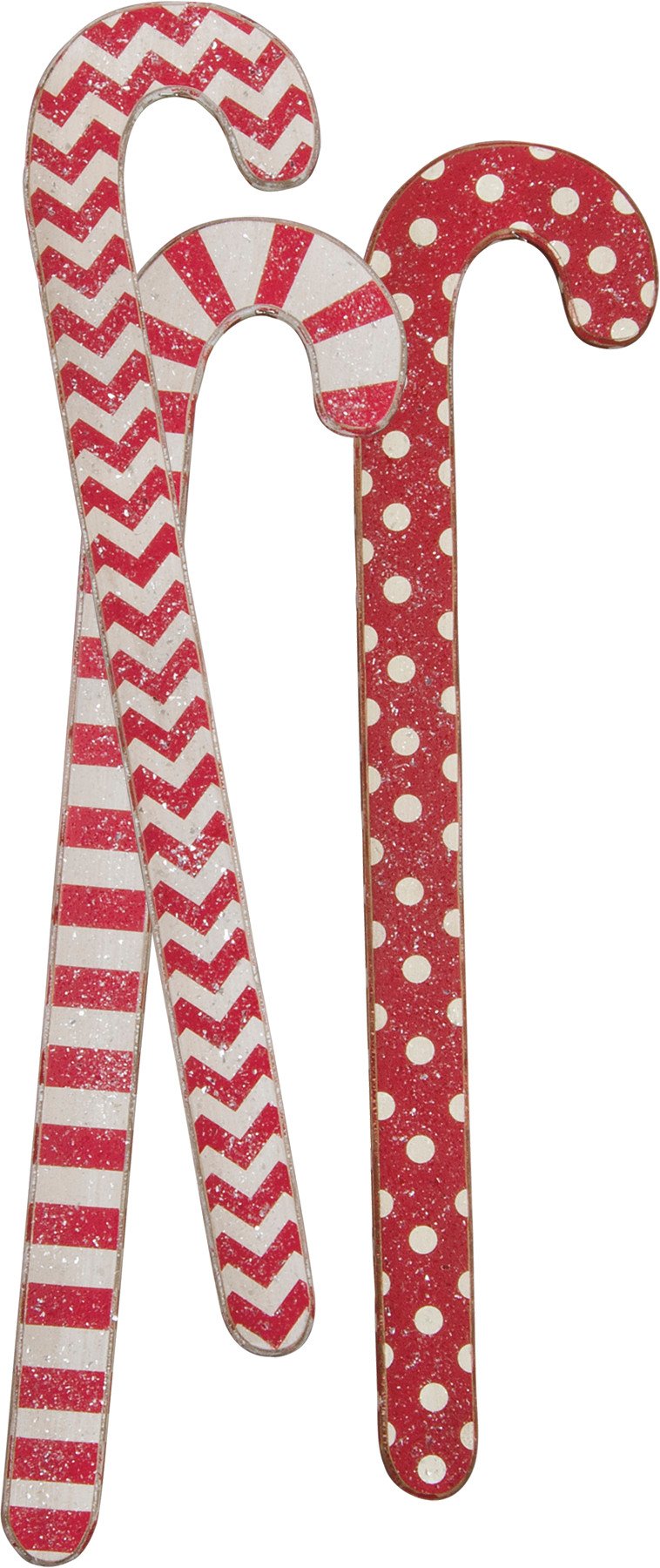 Charming Jumbo Red & White Wooden Candy Canes - Glittery Christmas Decor Set