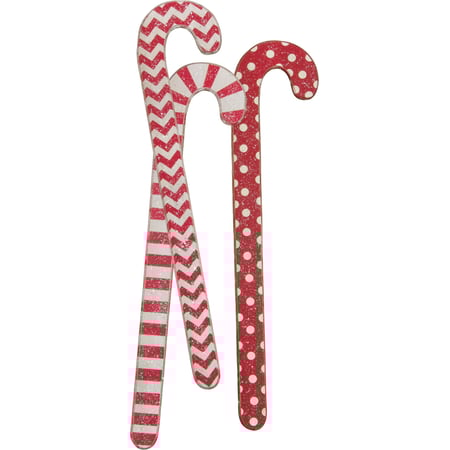 Charming Jumbo Red & White Wooden Candy Canes - Glittery Christmas Decor Set