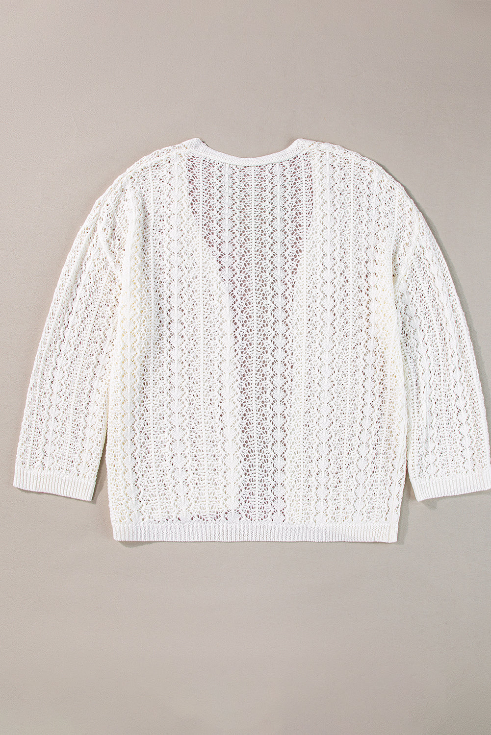 White Hollow Out Crochet Knit Drop Shoulder Open Front Cardigan