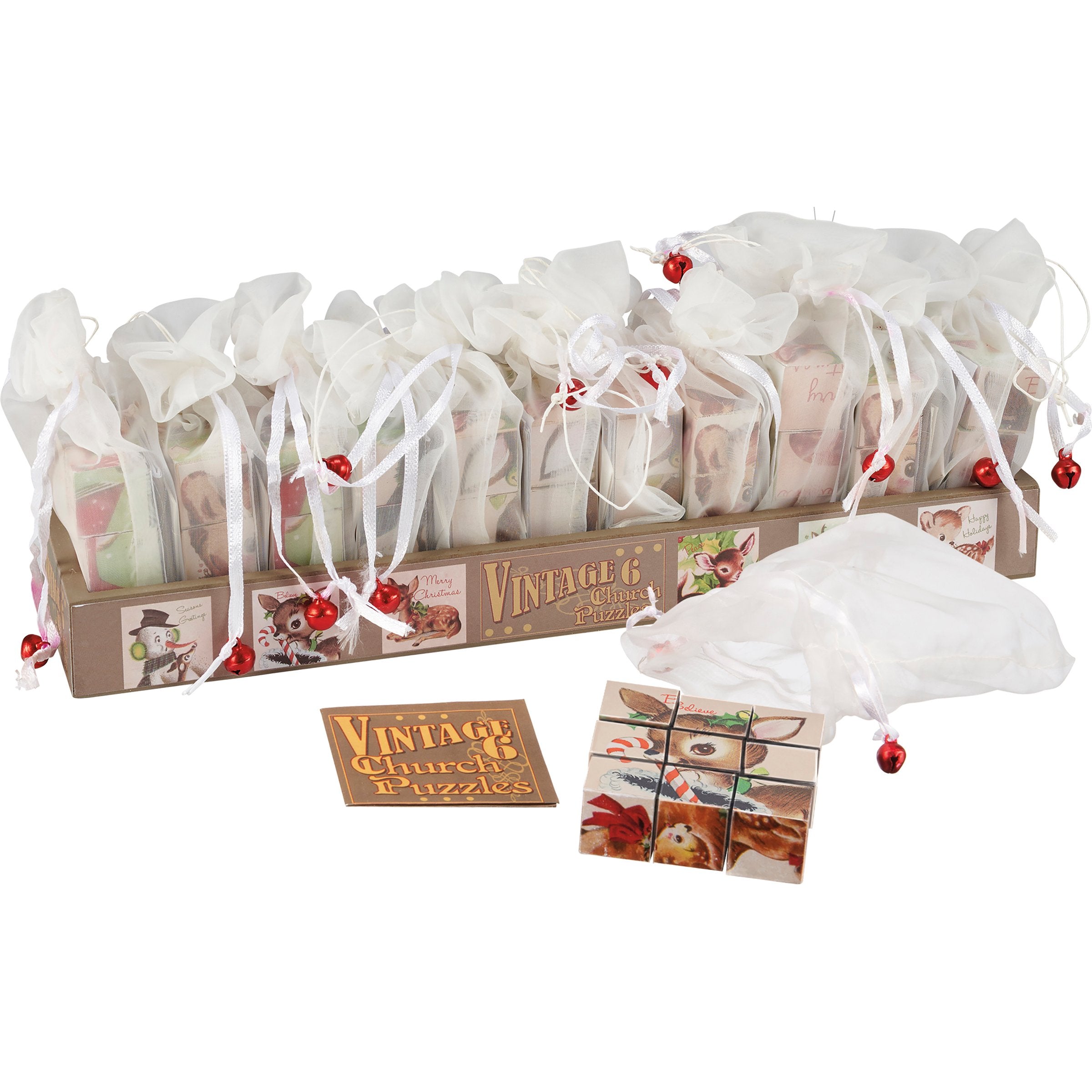 Vintage Christmas Deer Church Puzzle Block Set - 6-in-1 Holiday Fun