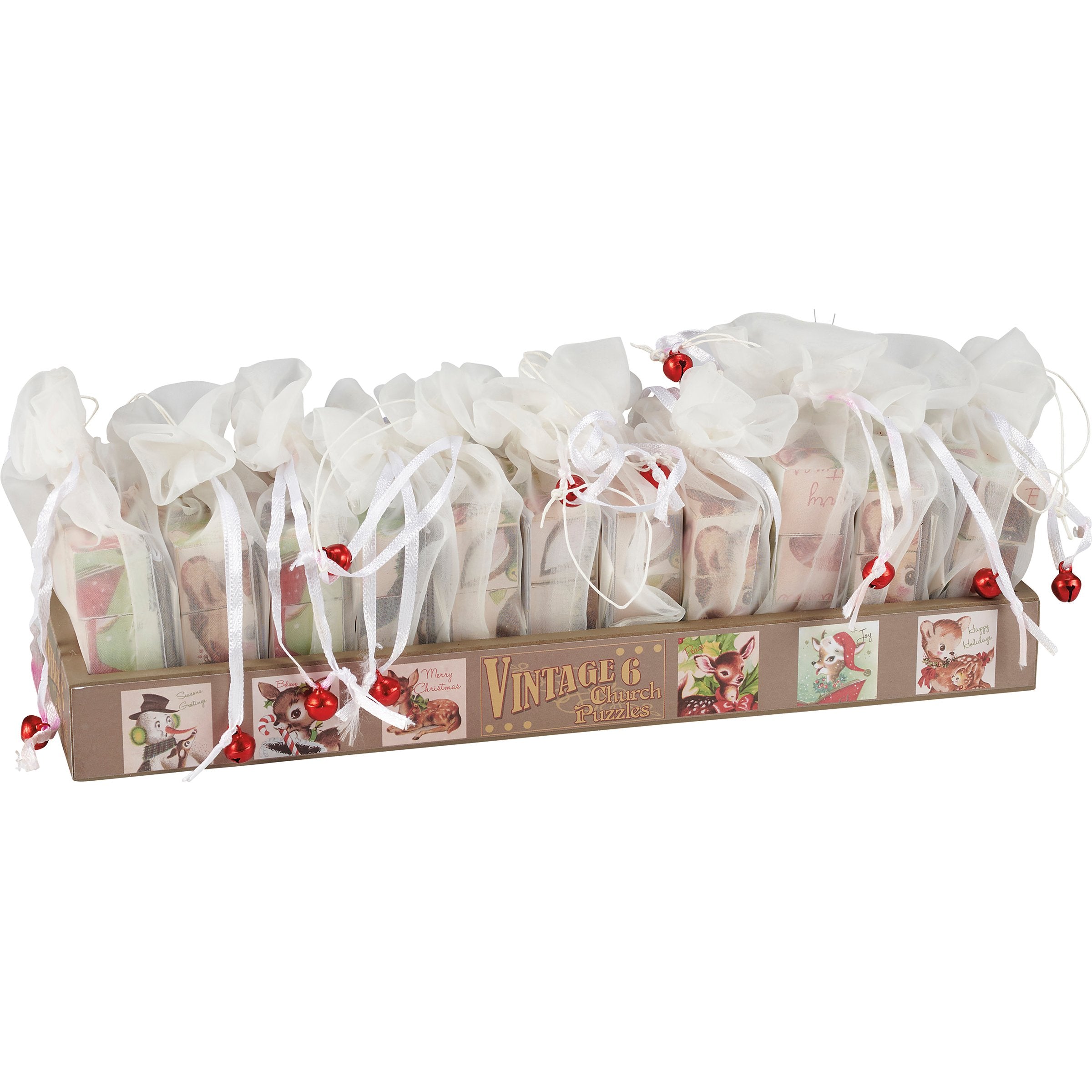 Vintage Christmas Deer Church Puzzle Block Set - 6-in-1 Holiday Fun