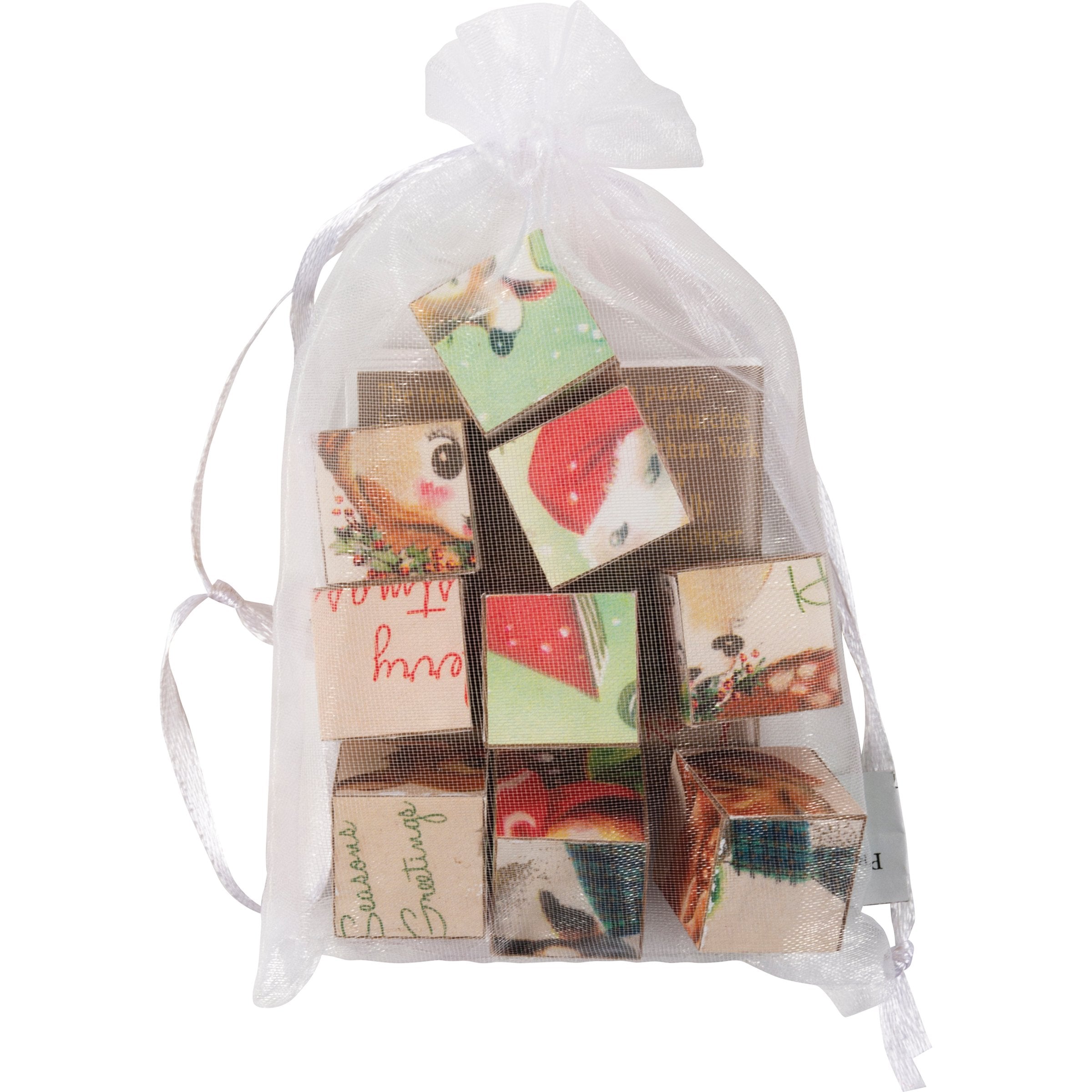 Vintage Christmas Deer Church Puzzle Block Set - 6-in-1 Holiday Fun
