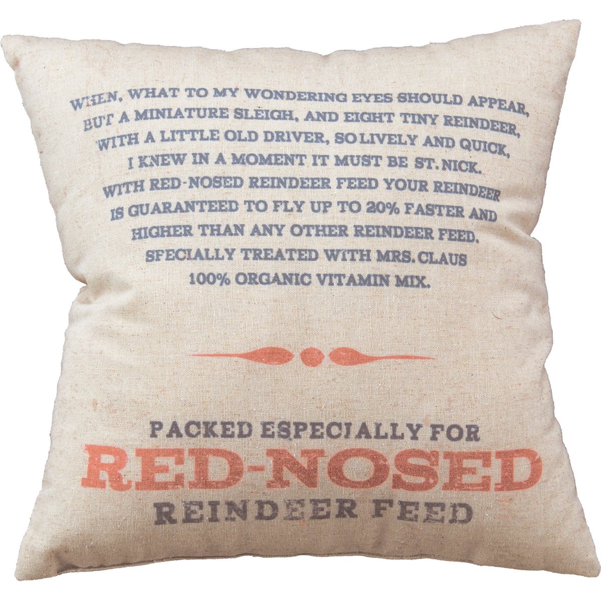 Distressed Red-Nosed Reindeer Feed Cotton Linen Christmas Throw Pillow