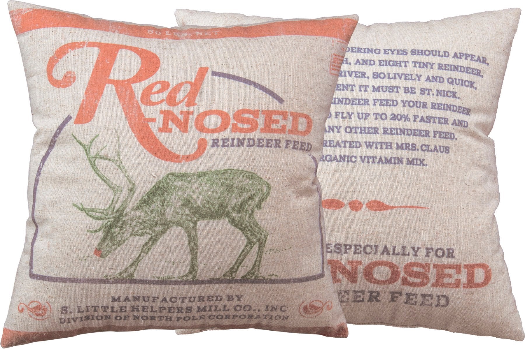 Distressed Red-Nosed Reindeer Feed Cotton Linen Christmas Throw Pillow