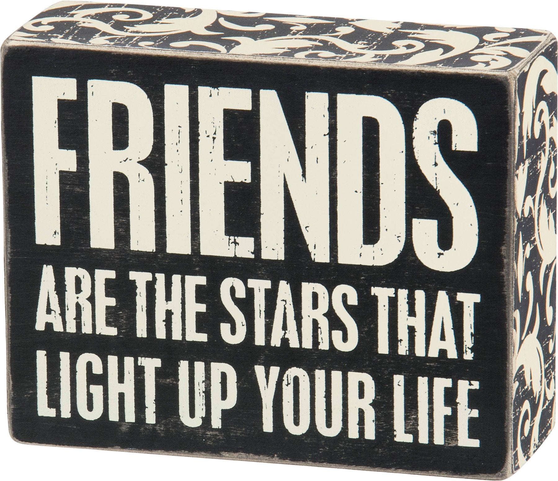 Distressed Black & White Wooden Box Sign: 'Friends Are Stars' Wall Decor