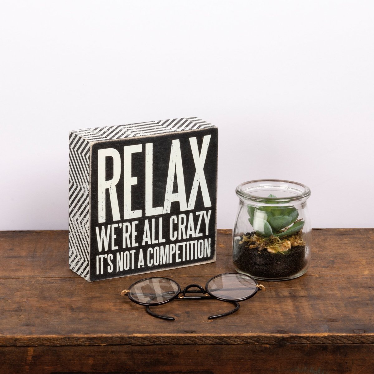 Funny 'We're All Crazy' Wooden Box Sign - Distressed Wall Decor Gift