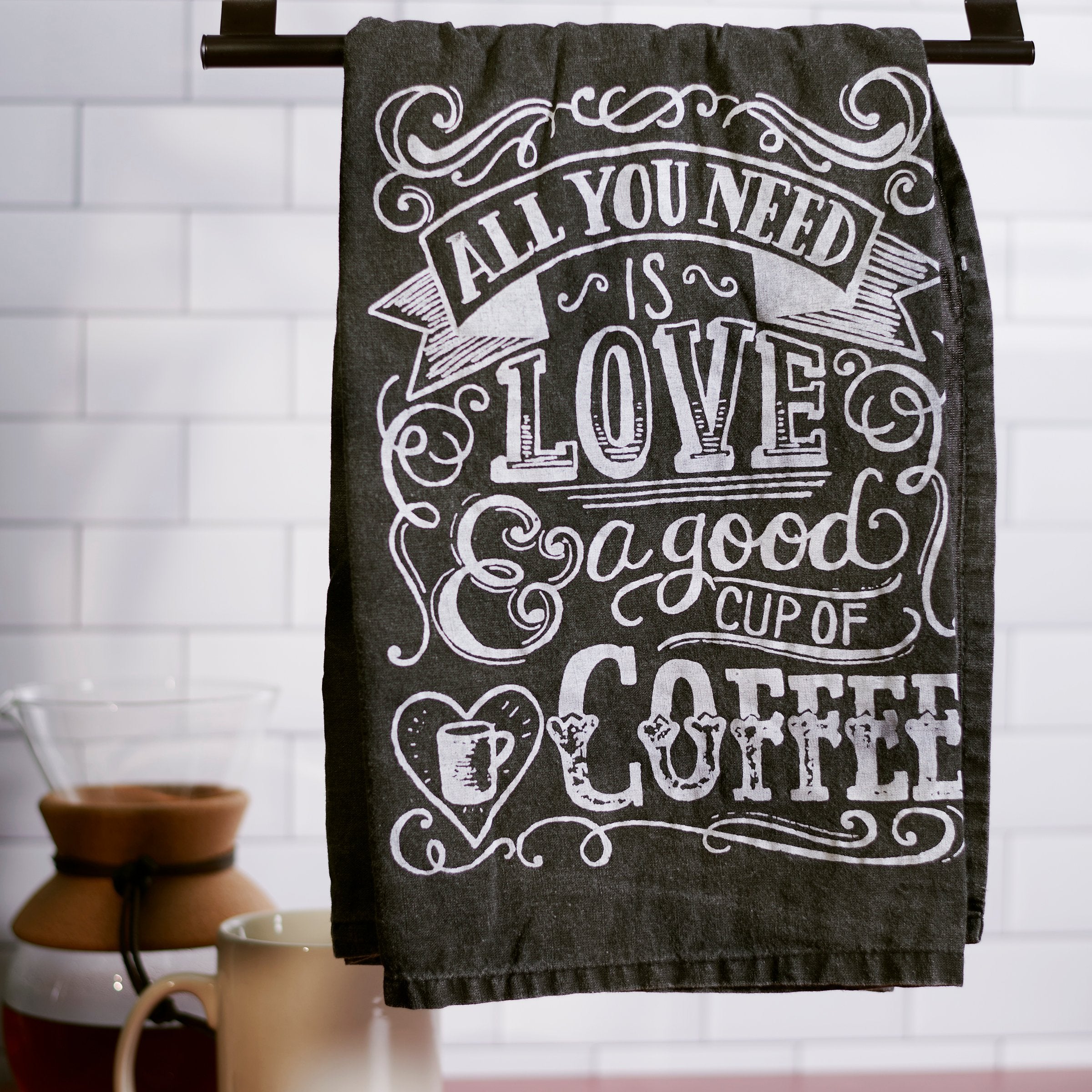 Chalk Art Cotton Kitchen Towel - 'All You Need Is Love & Coffee' Design