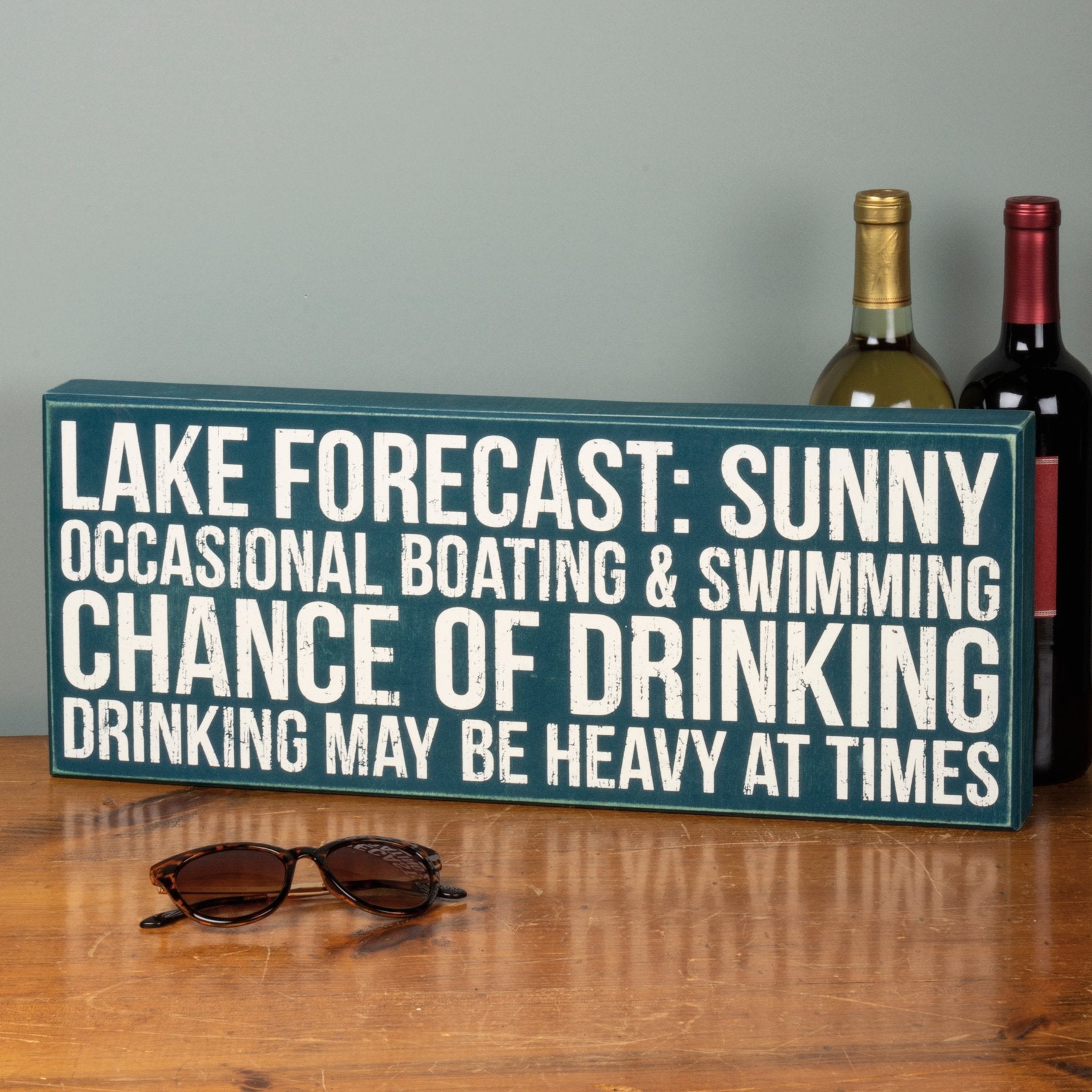 Funny Lake Forecast Box Sign: Sunny, Boating, Swimming, Heavy Drinking Fun