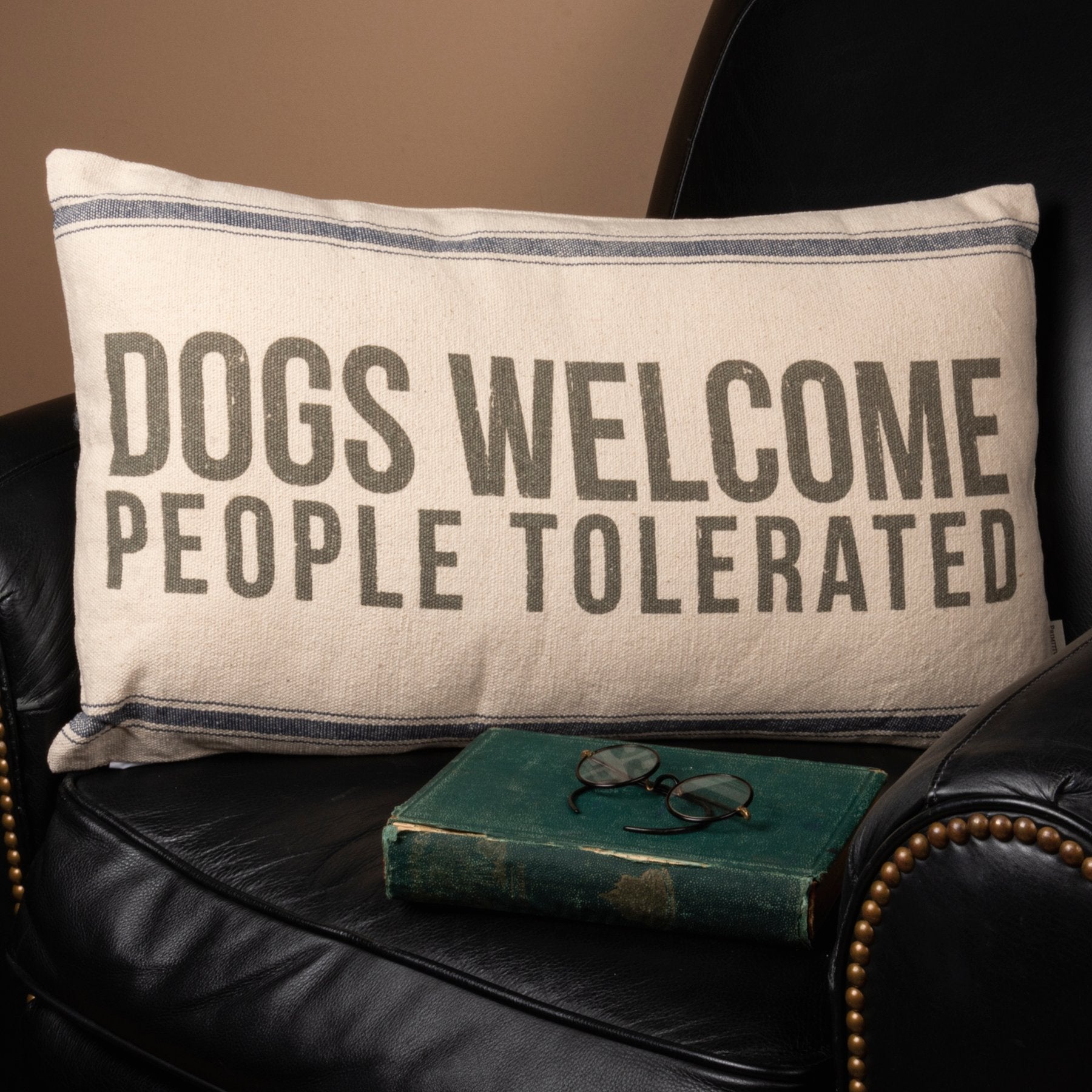 Charming 'Dogs Welcome People Tolerated' Rustic Cotton Throw Pillow Decor