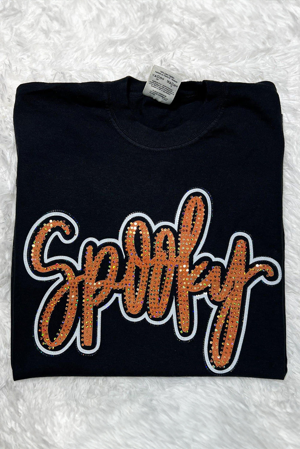 Black Spooky Rhinestone Crew Neck Graphic Tee