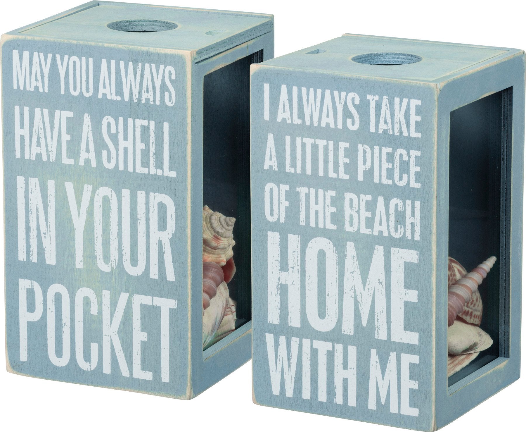 Decorative Wooden Shell Holder: Beach Keepsake with Inspiring Double-Sided Sentiment