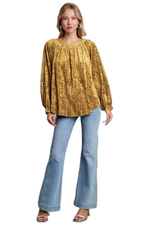 Umgee USA Texture Velvet High Low Hem Long Sleeve Top