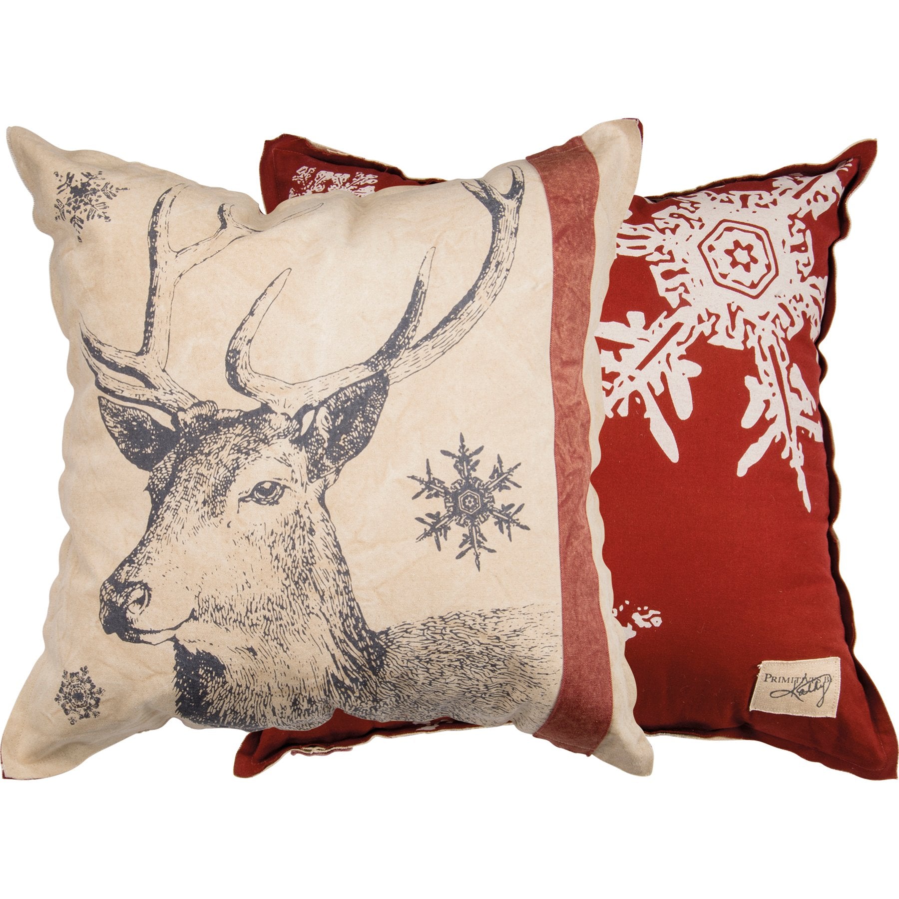 Cozy Farmhouse Snowflake Deer Canvas Decorative Pillow Reversible Christmas Accent