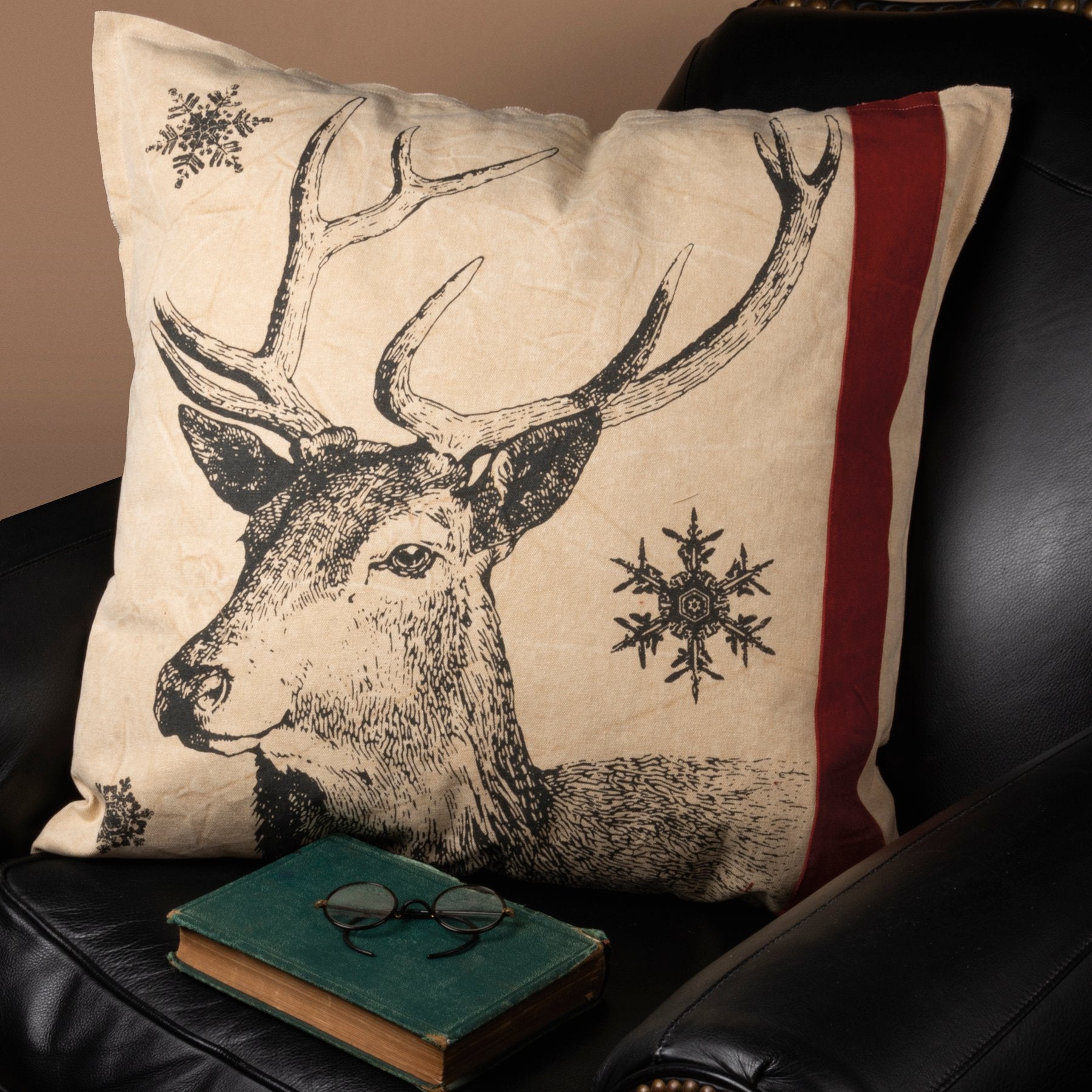 Cozy Farmhouse Snowflake Deer Canvas Decorative Pillow Reversible Christmas Accent