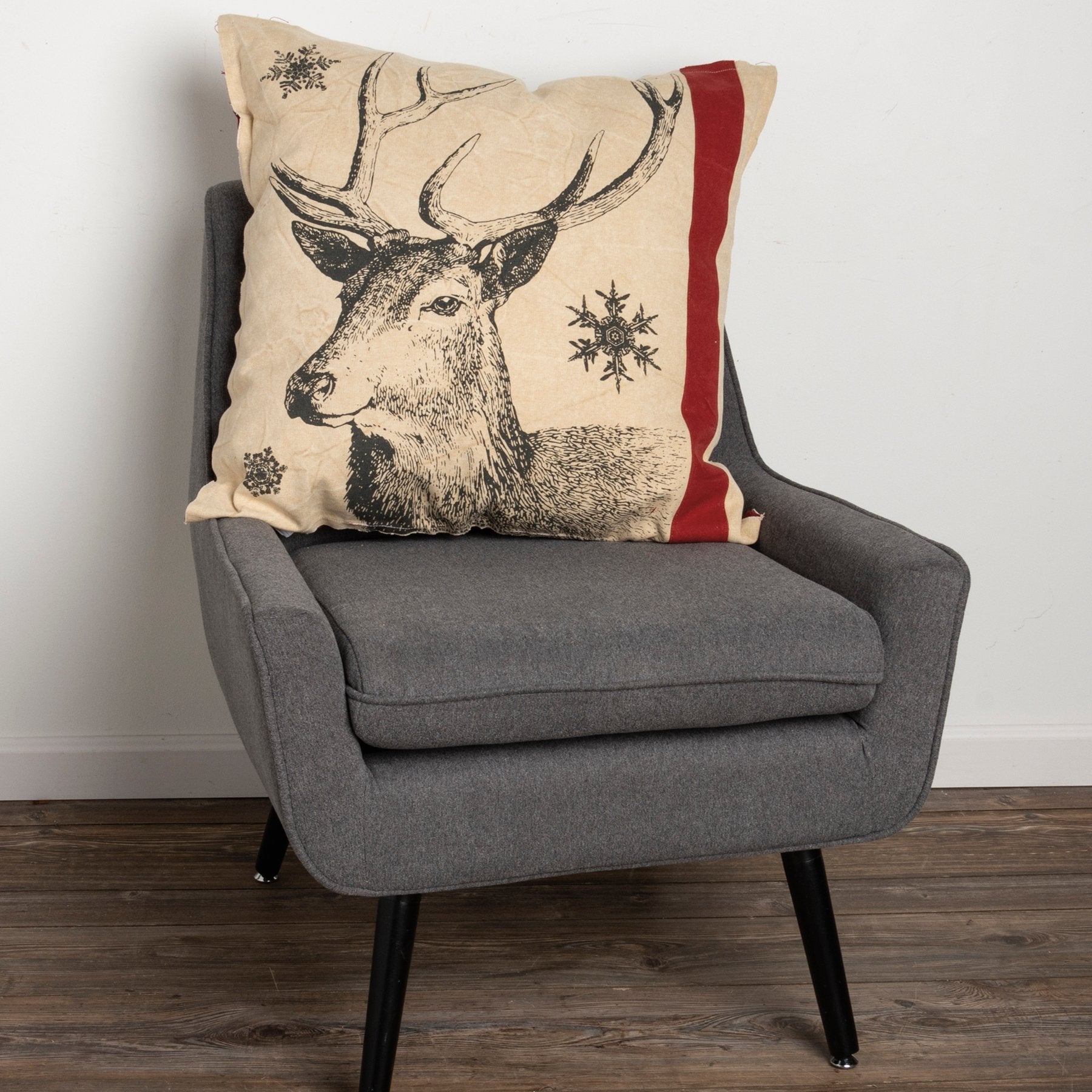 Cozy Farmhouse Snowflake Deer Canvas Decorative Pillow Reversible Christmas Accent