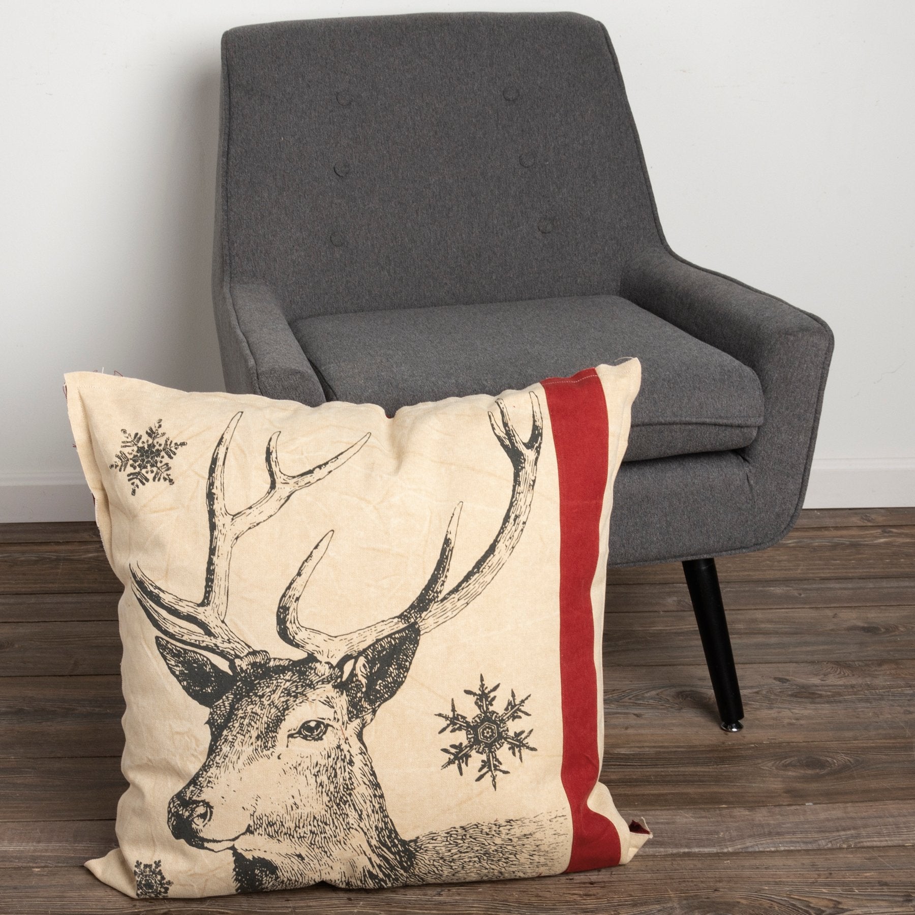 Cozy Farmhouse Snowflake Deer Canvas Decorative Pillow Reversible Christmas Accent