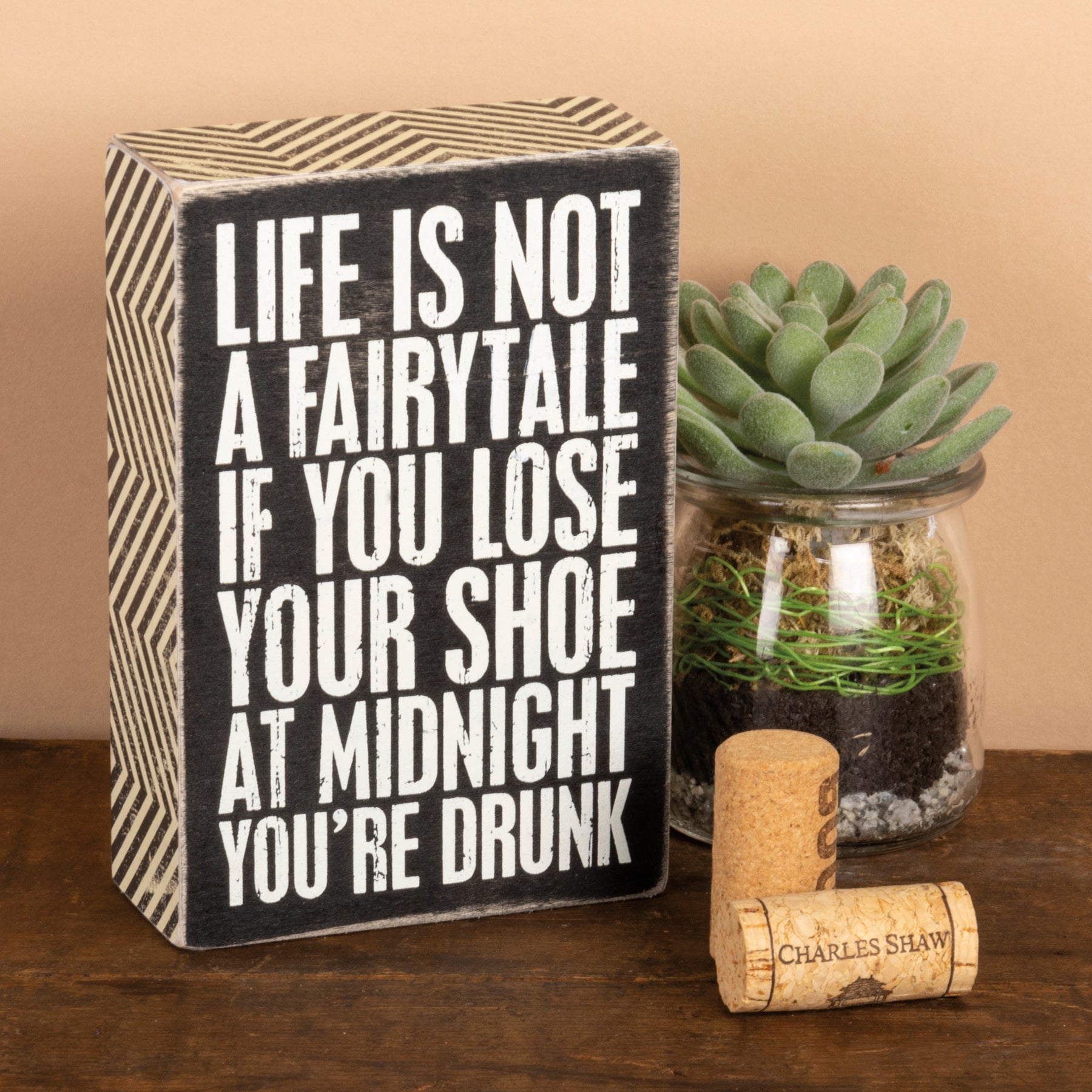 Hilarious 'You're Drunk' Wooden Box Sign: Fairytale Midnight Shoe Home Decor