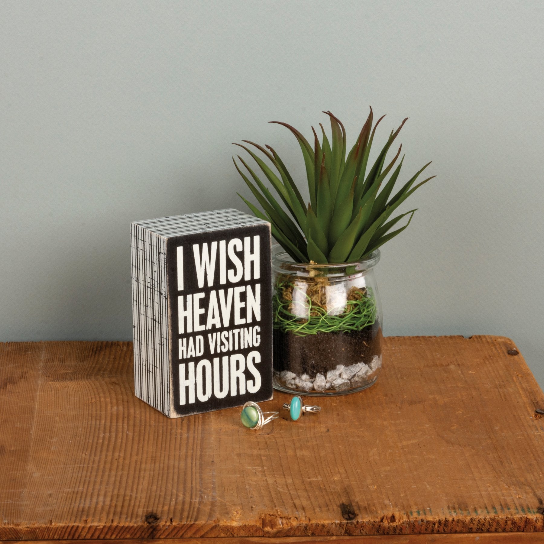 Distressed Black & White Wooden Box Sign - 'I Wish Heaven Had Visiting Hours' Memorial Decor