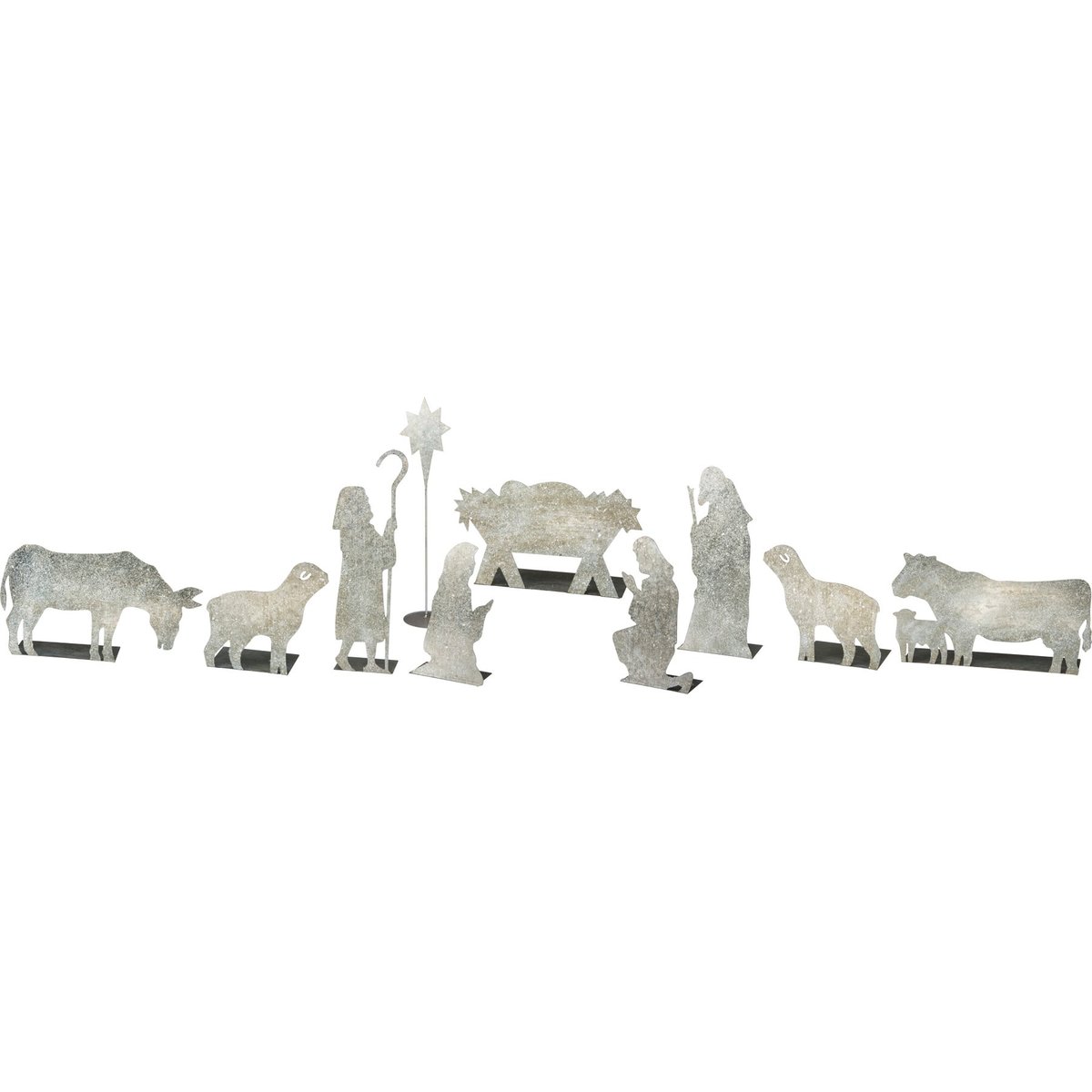 Primitives by Kathy Galvanized Metal Nativity Scene Stand Up Set, 10 Pieces, Christmas Decor