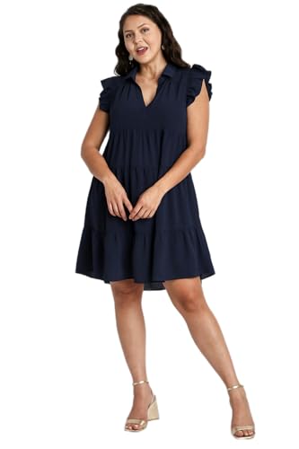 Umgee Tiered Short Dress with Flutter Sleeves & Collar No Lining