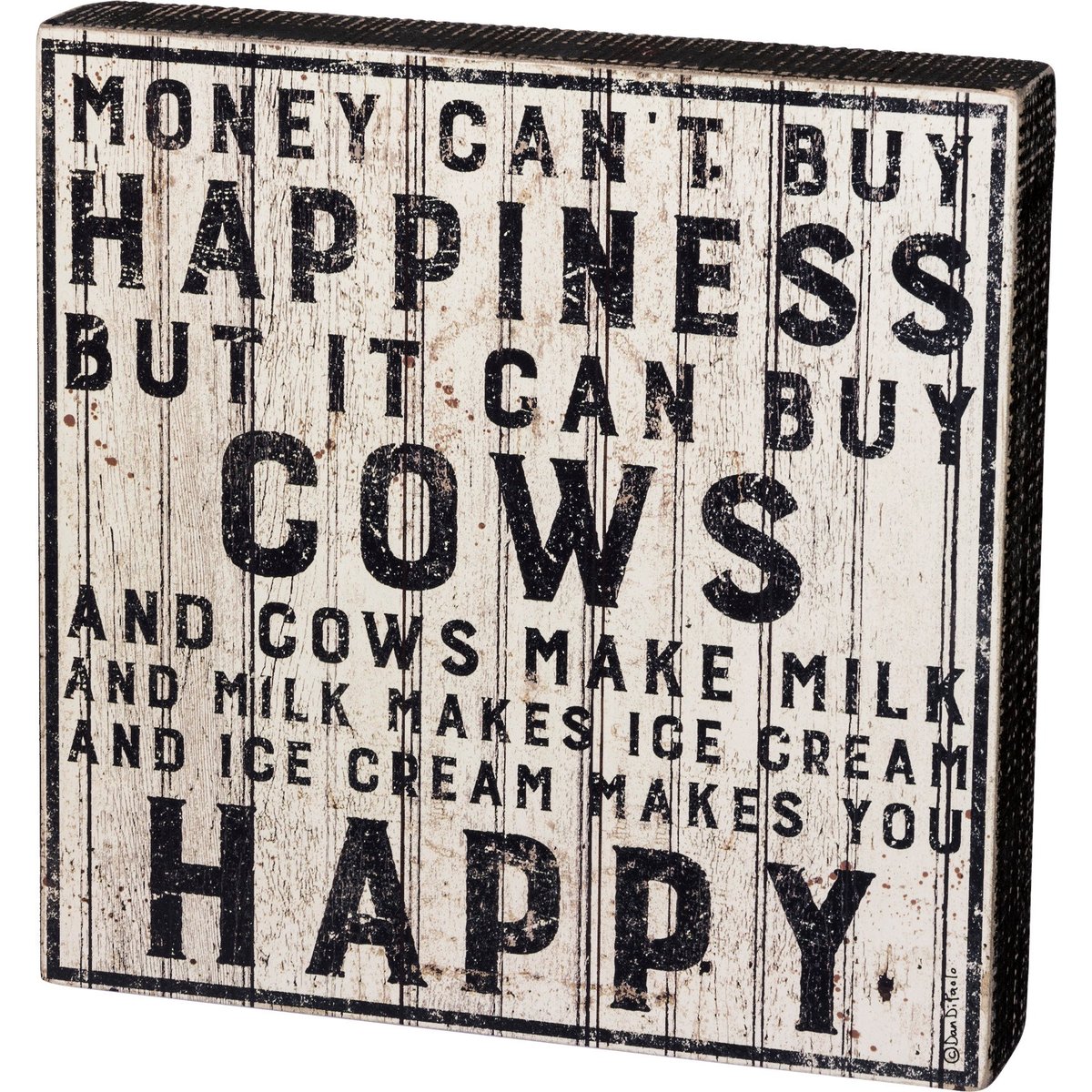 Charming Rustic Wooden Box Sign: Cows, Milk, Ice Cream & Happiness Decor