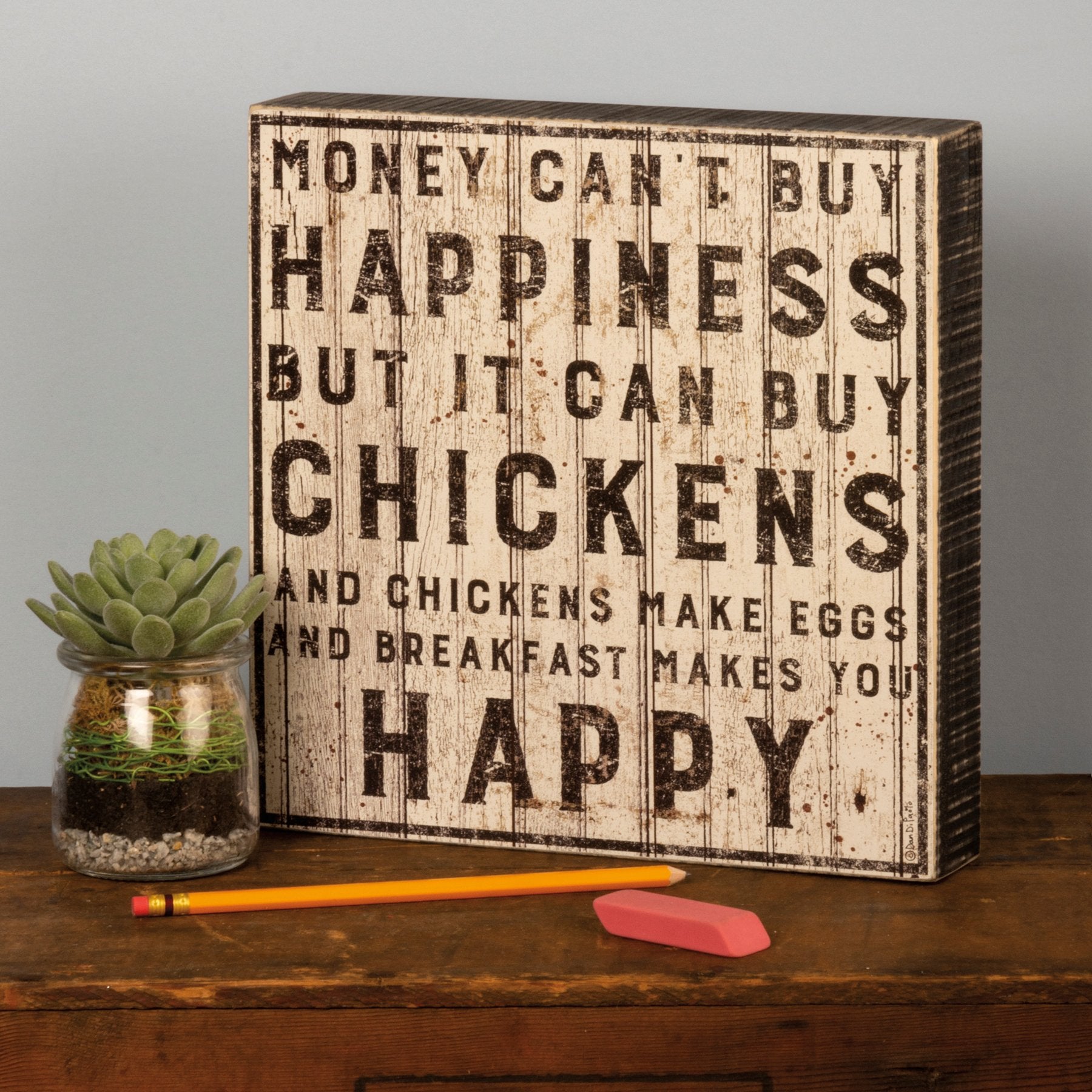 Rustic Farmhouse 'Buy Happiness But Chickens' Wooden Box Sign Decor