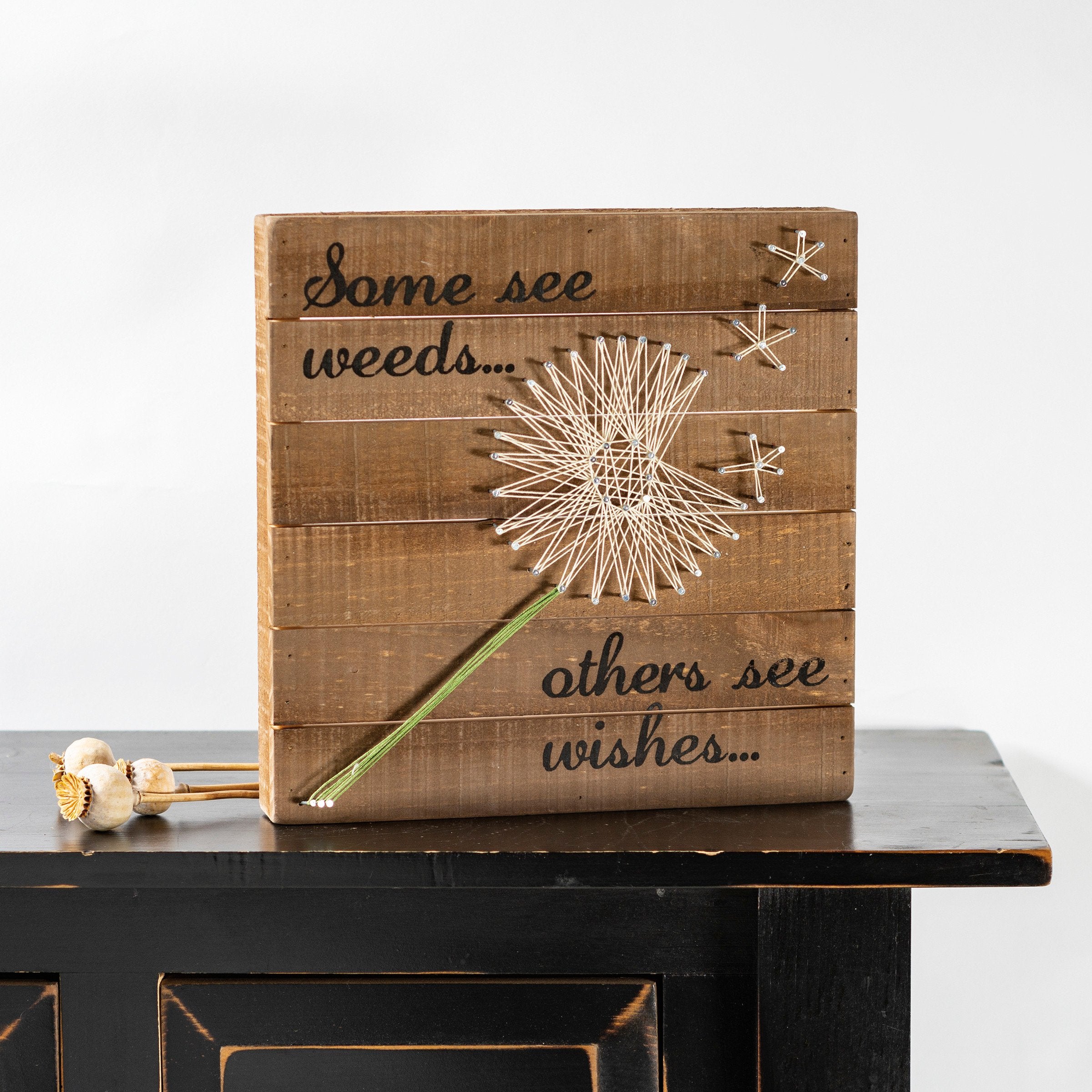 Inspirational Dandelion String Art Box Sign - Rustic Wood Wall Decor