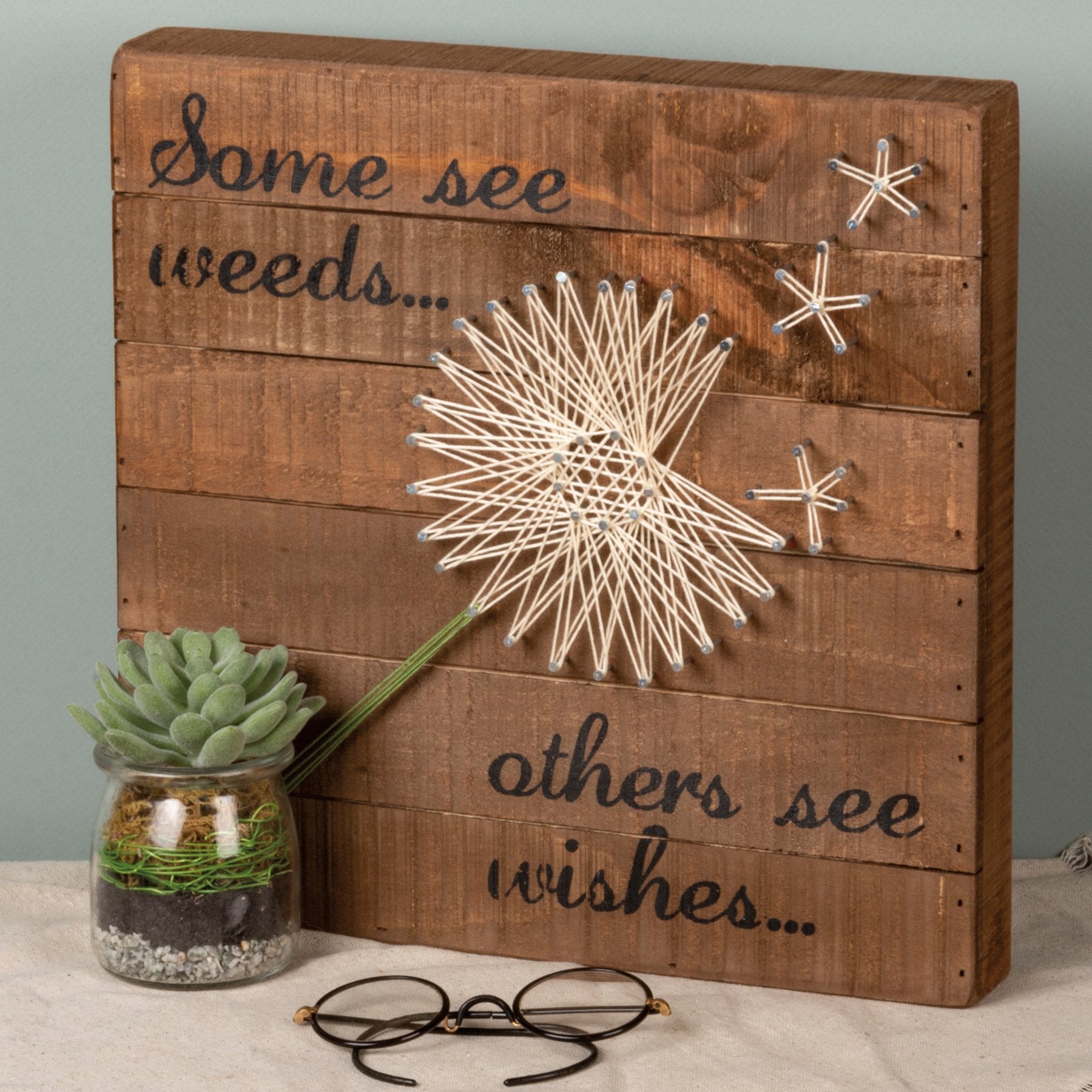 Inspirational Dandelion String Art Box Sign - Rustic Wood Wall Decor
