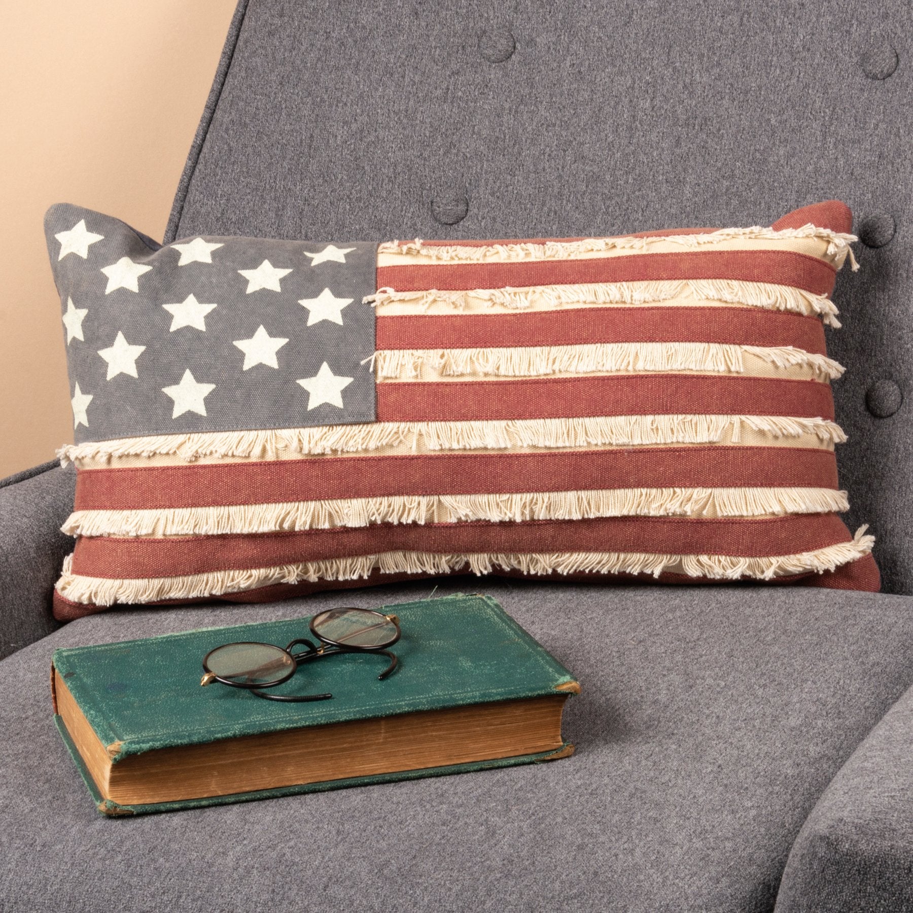 Distressed American Flag Decorative Pillow - Canvas Home Accent, 19x10 Inch