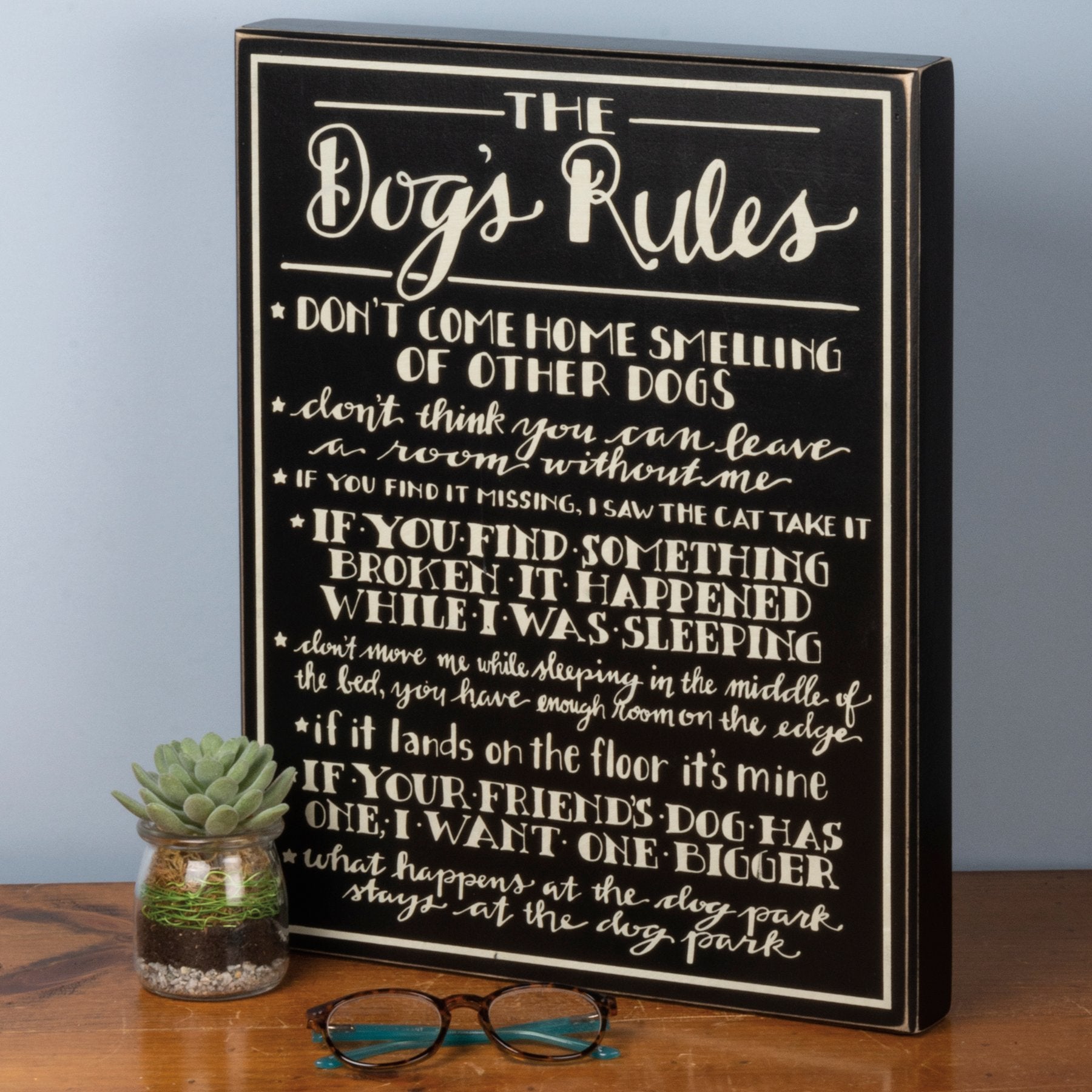 Funny Dog's Rules Wooden Box Sign - Humorous Pet Home Decor Wall Art